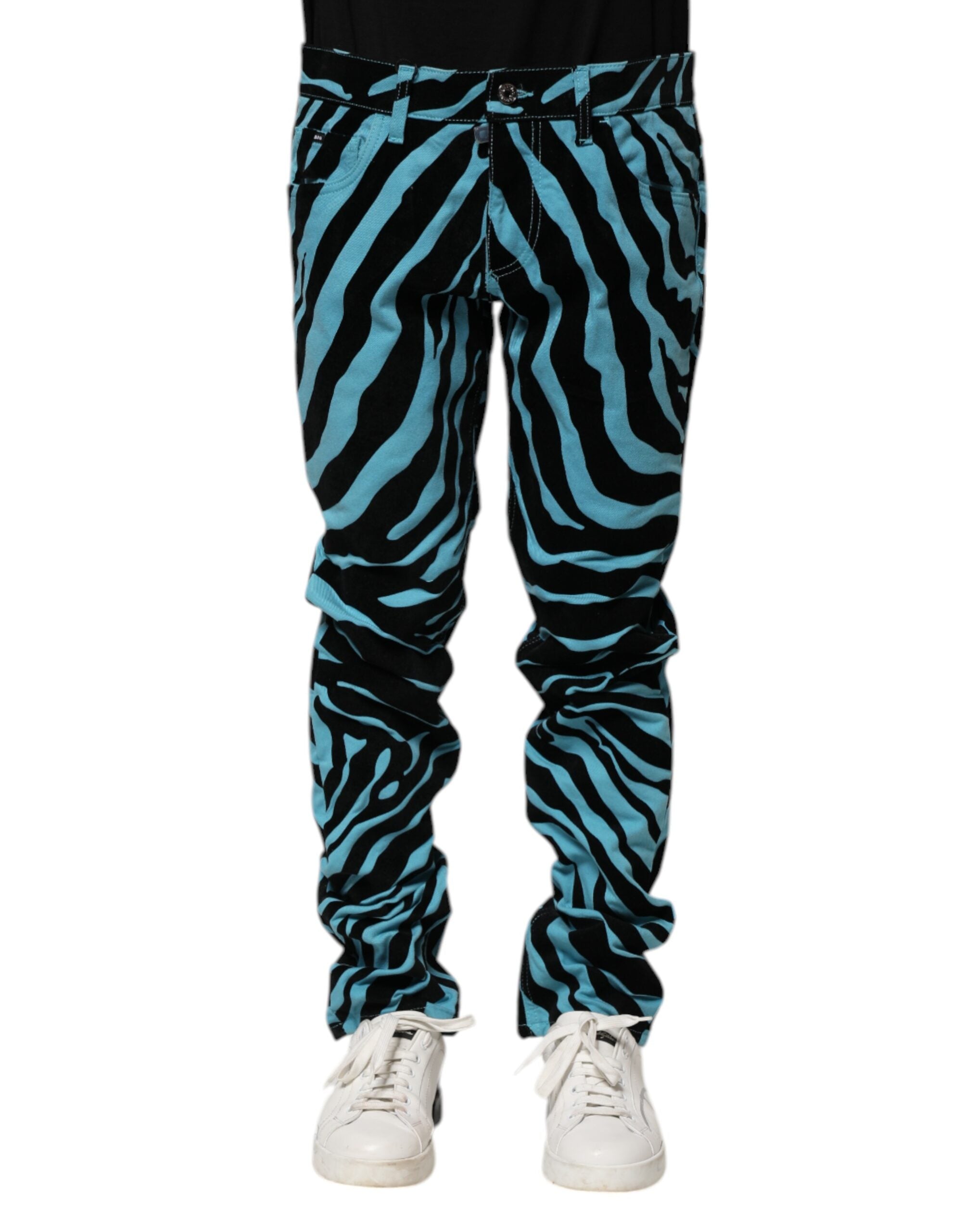 Dolce & Gabbana Blue Black Stripes Skinny Denim Jeans