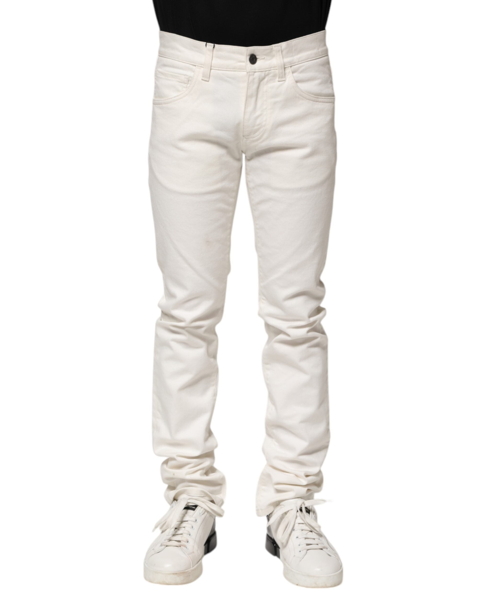 Dolce & Gabbana White Cotton Skinny Men Denim Jeans