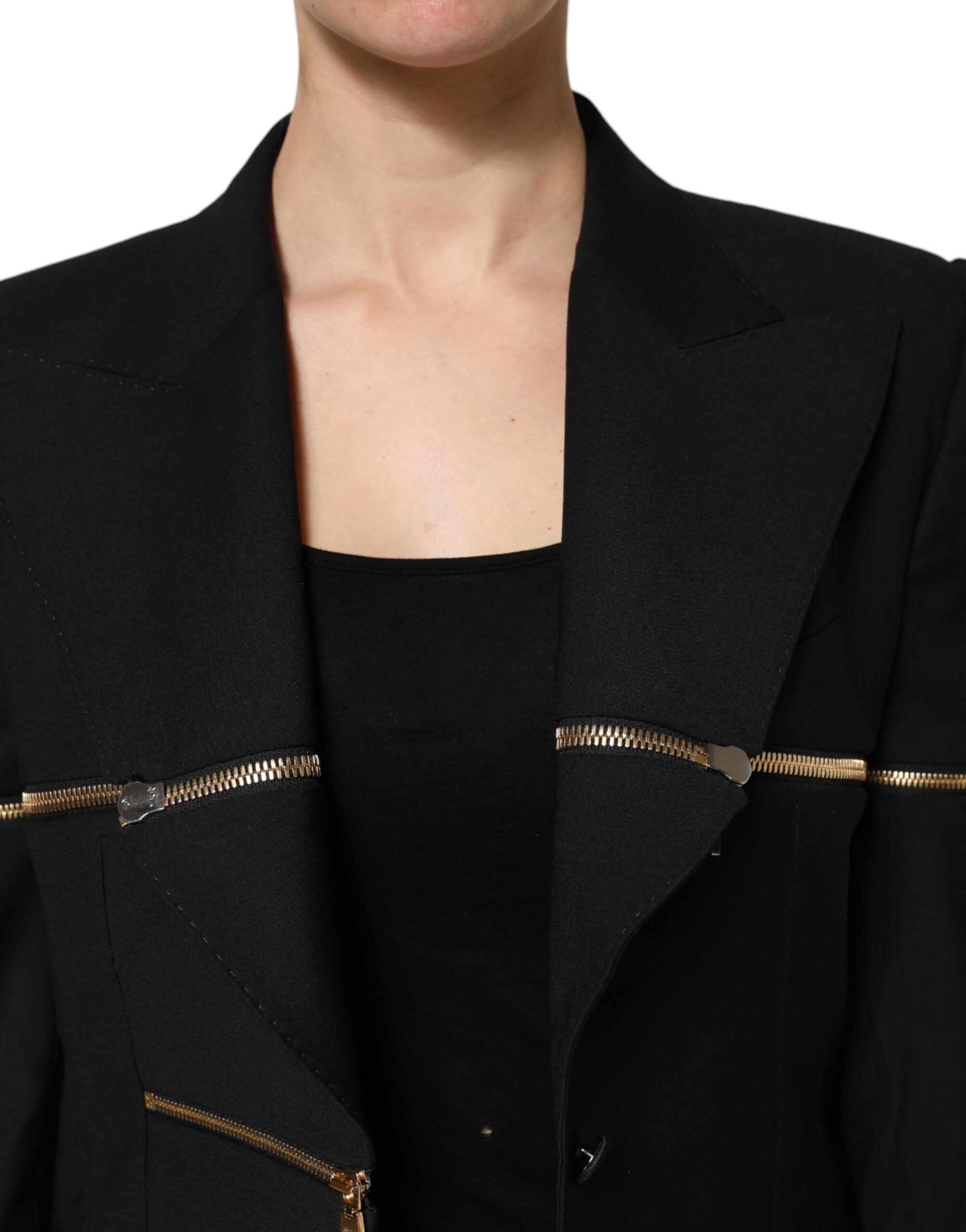 Dolce & Gabbana Black Wool Zipper Detailing Blazer Jacket