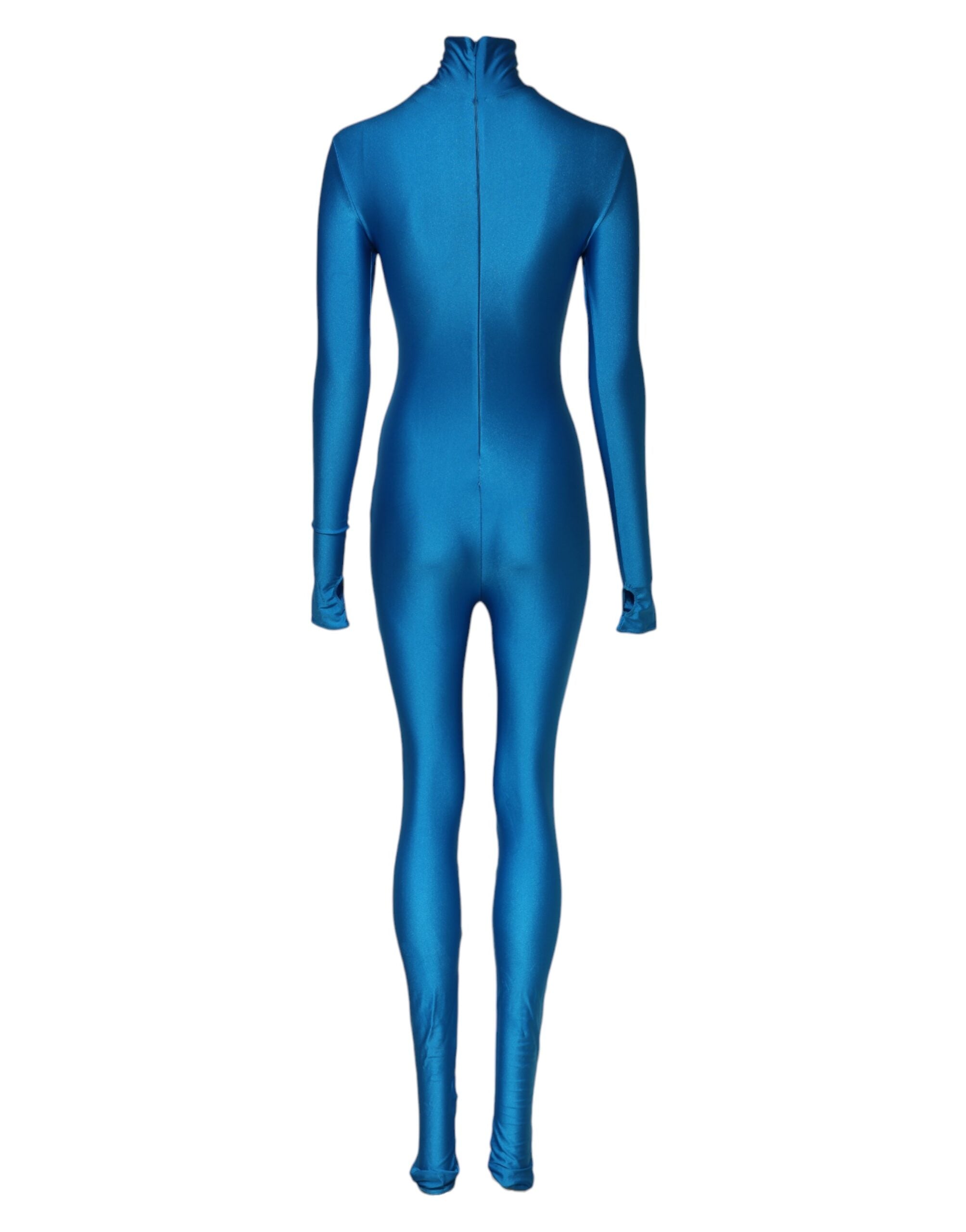 Dolce & Gabbana Blue Nylon Turtleneck Bodycon Jumpsuit