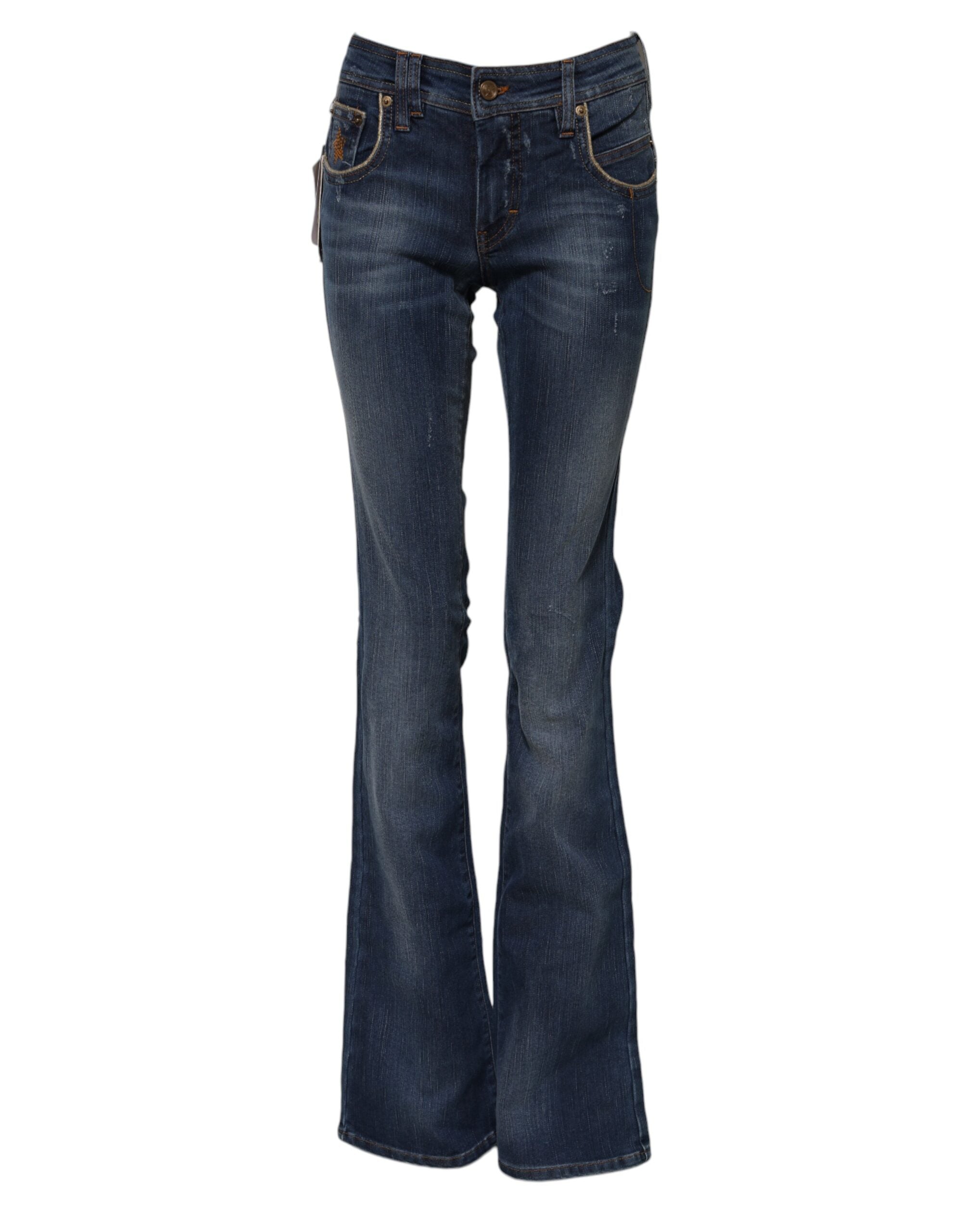 John Galliano Blue Cotton Mid Waist Flared Jeans