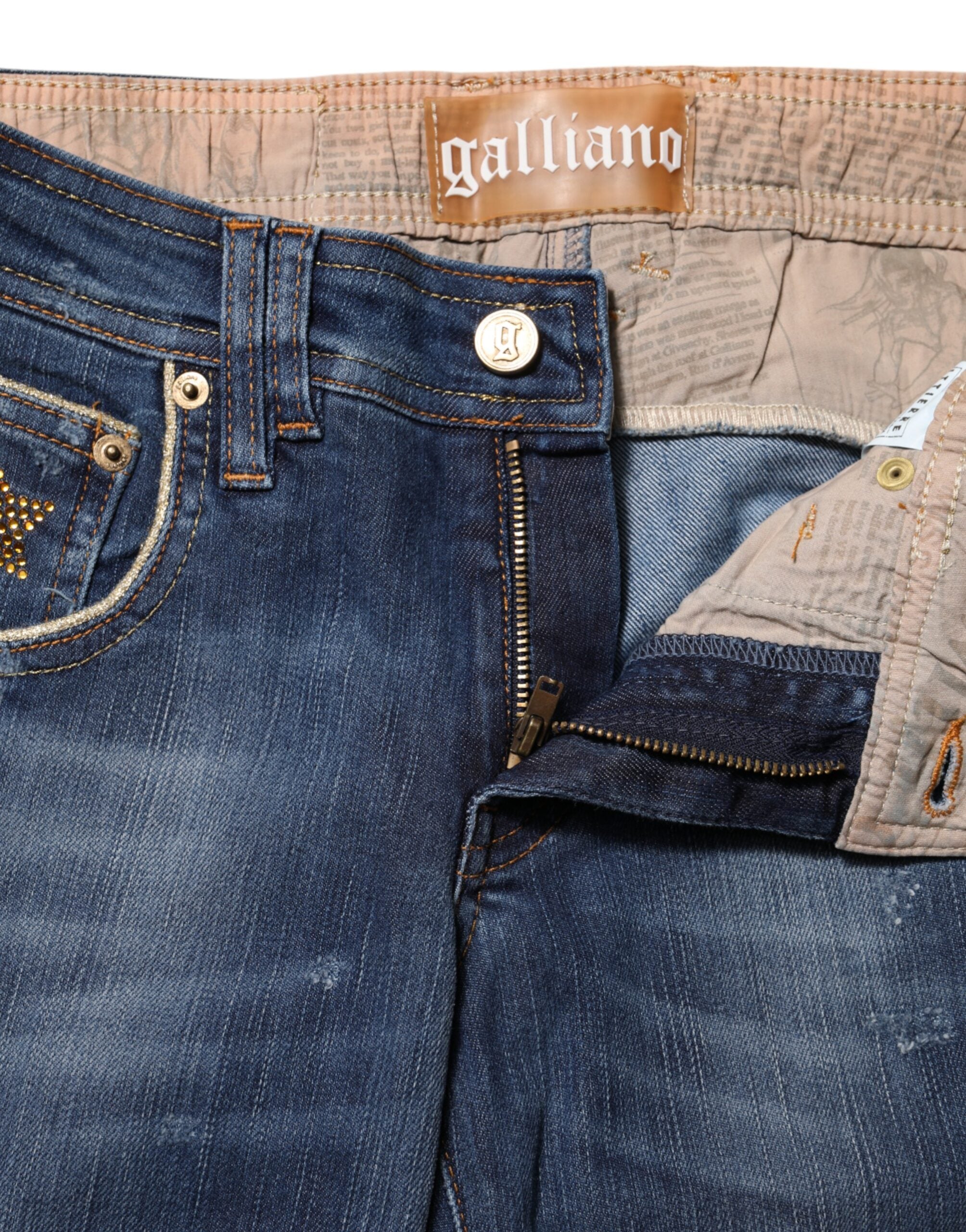 John Galliano Blue Cotton Mid Waist Flared Jeans