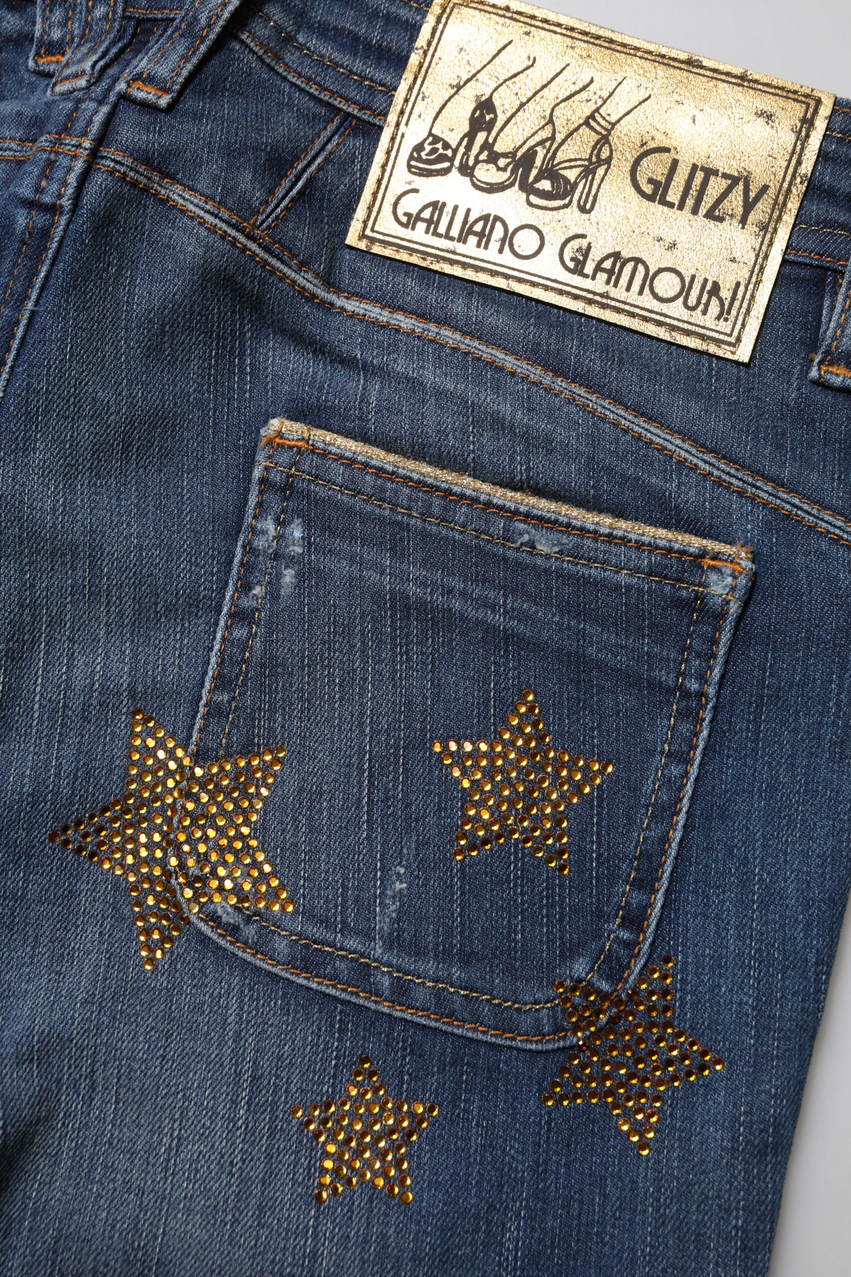 John Galliano Blue Cotton Mid Waist Flared Jeans