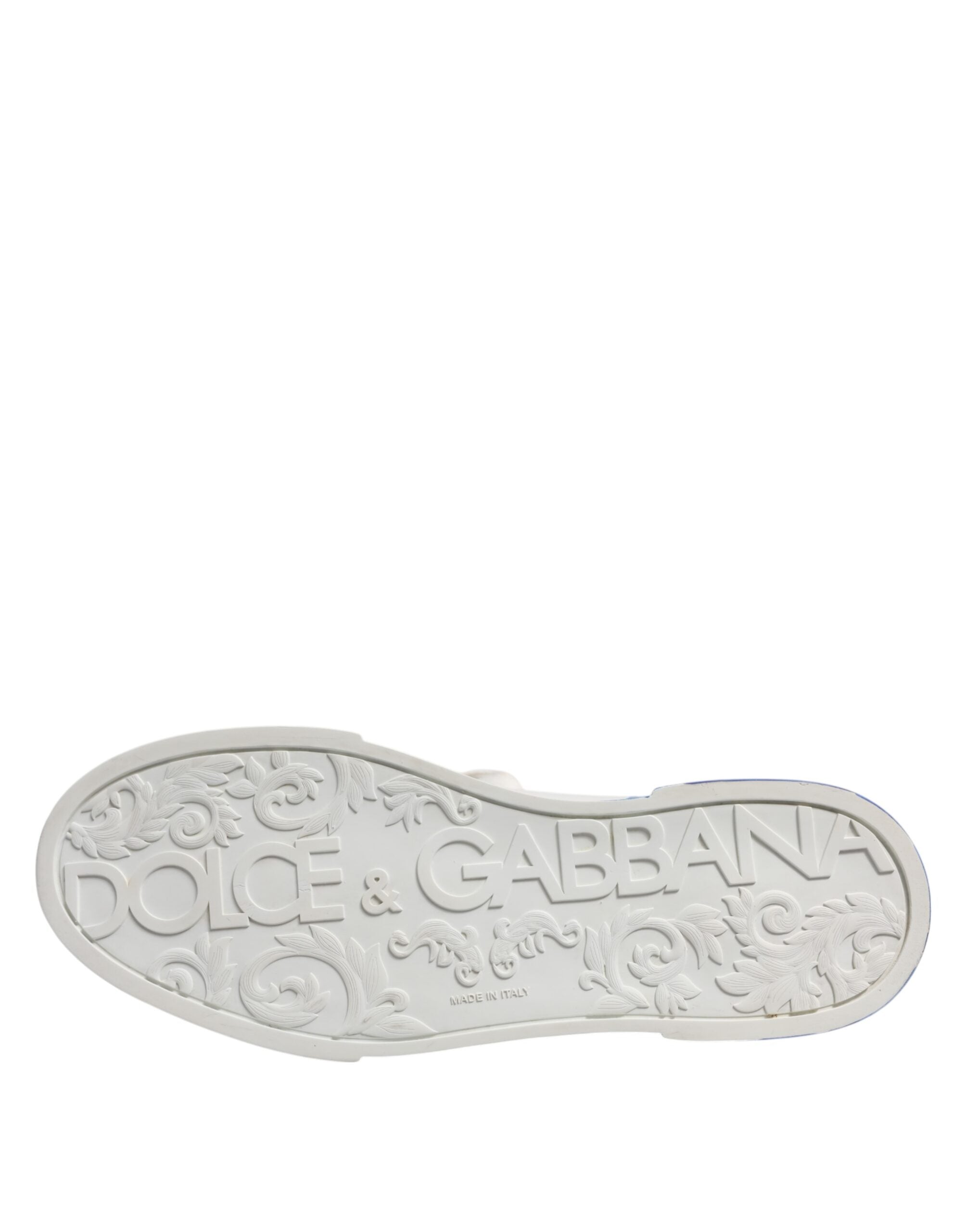 Dolce & Gabbana White Blue Low Top Leather Sneakers Shoes