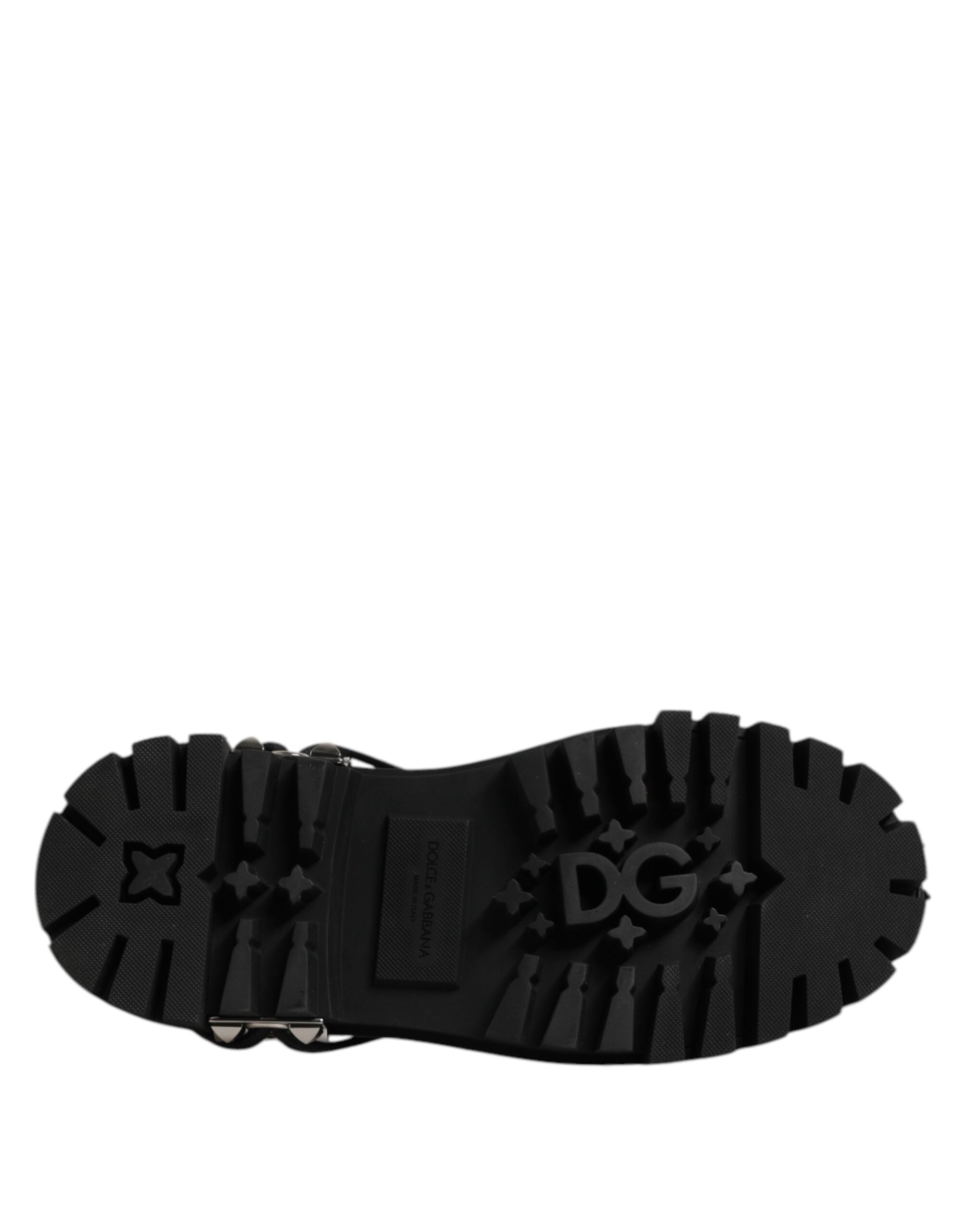 Dolce & Gabbana Black Leather Embellished Trekking Derby Shoes