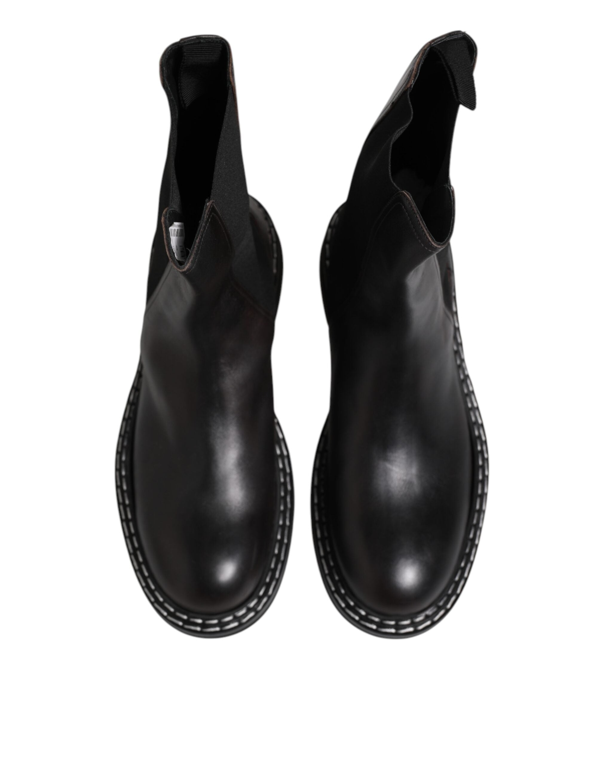 Dolce & Gabbana Black Leather Mid Calf Chelsea Boot