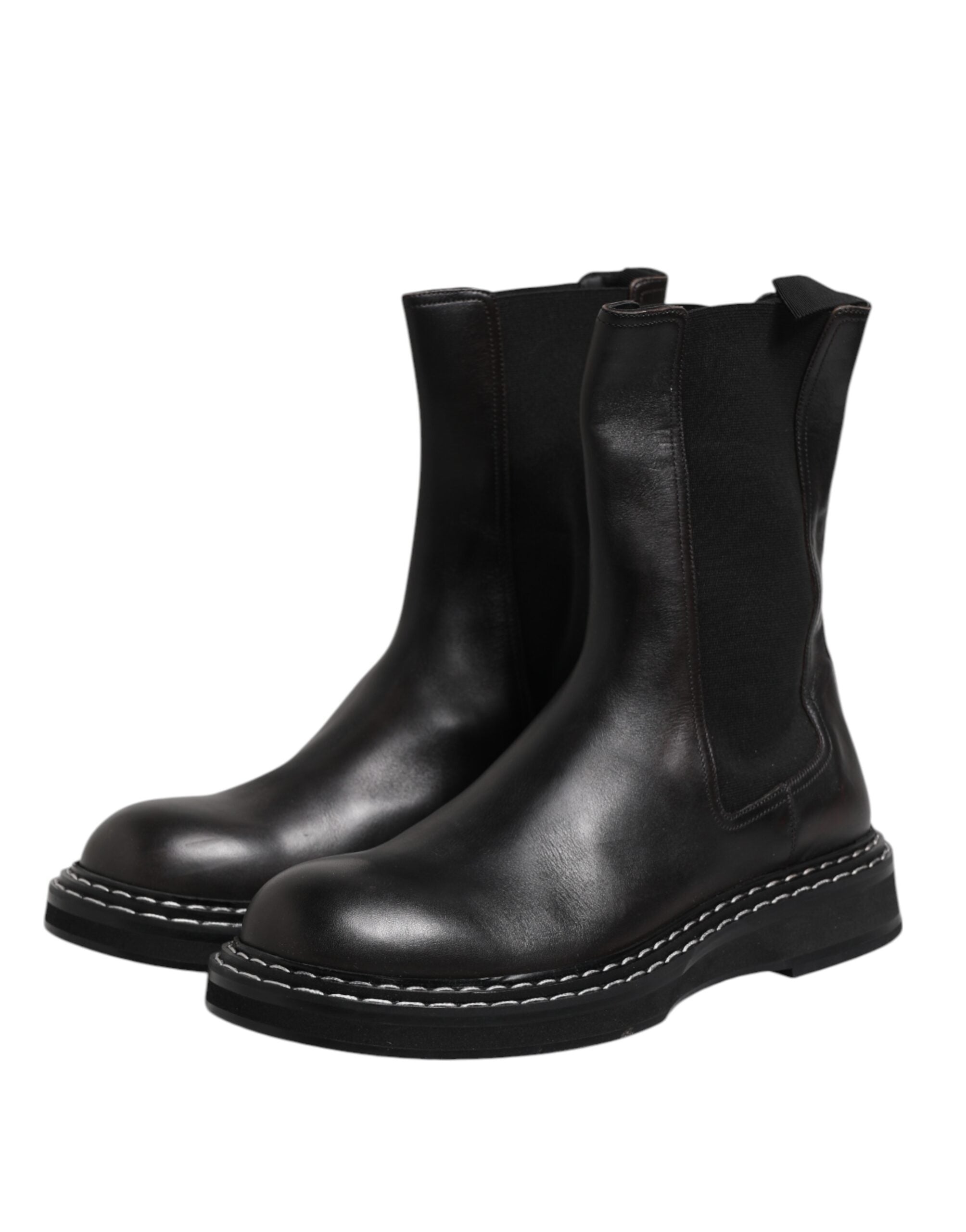 Dolce & Gabbana Black Leather Mid Calf Chelsea Boot