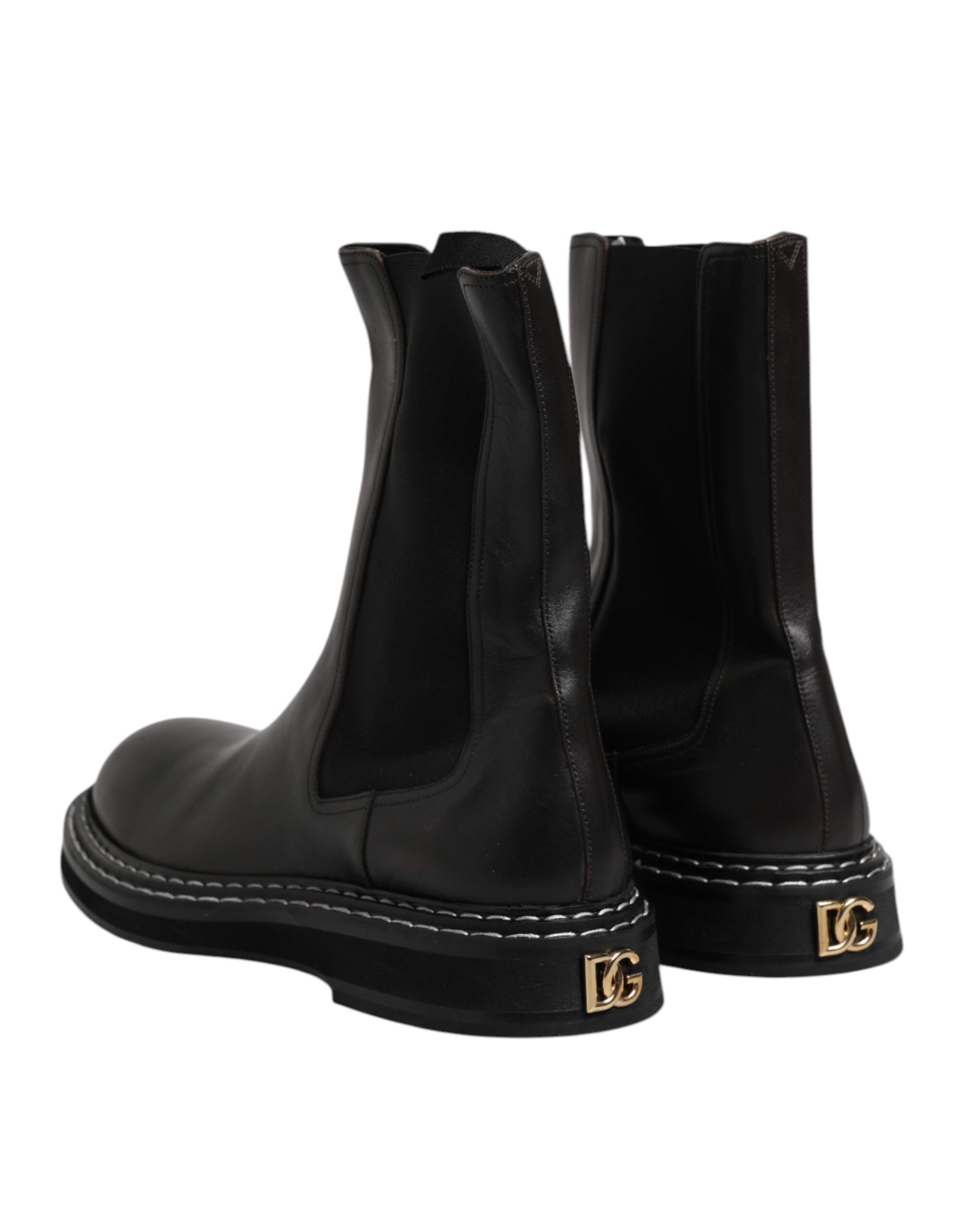 Dolce & Gabbana Black Leather Mid Calf Chelsea Boot