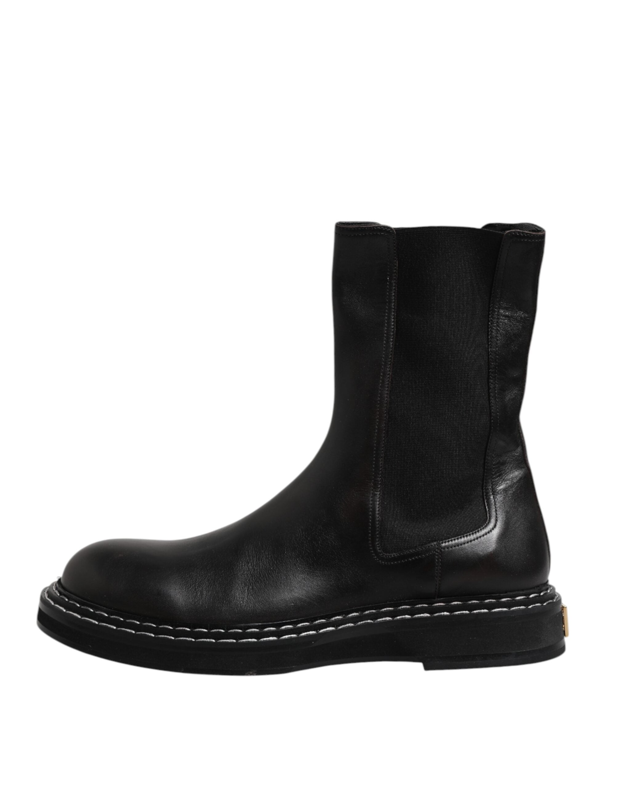 Dolce & Gabbana Black Leather Mid Calf Chelsea Boot
