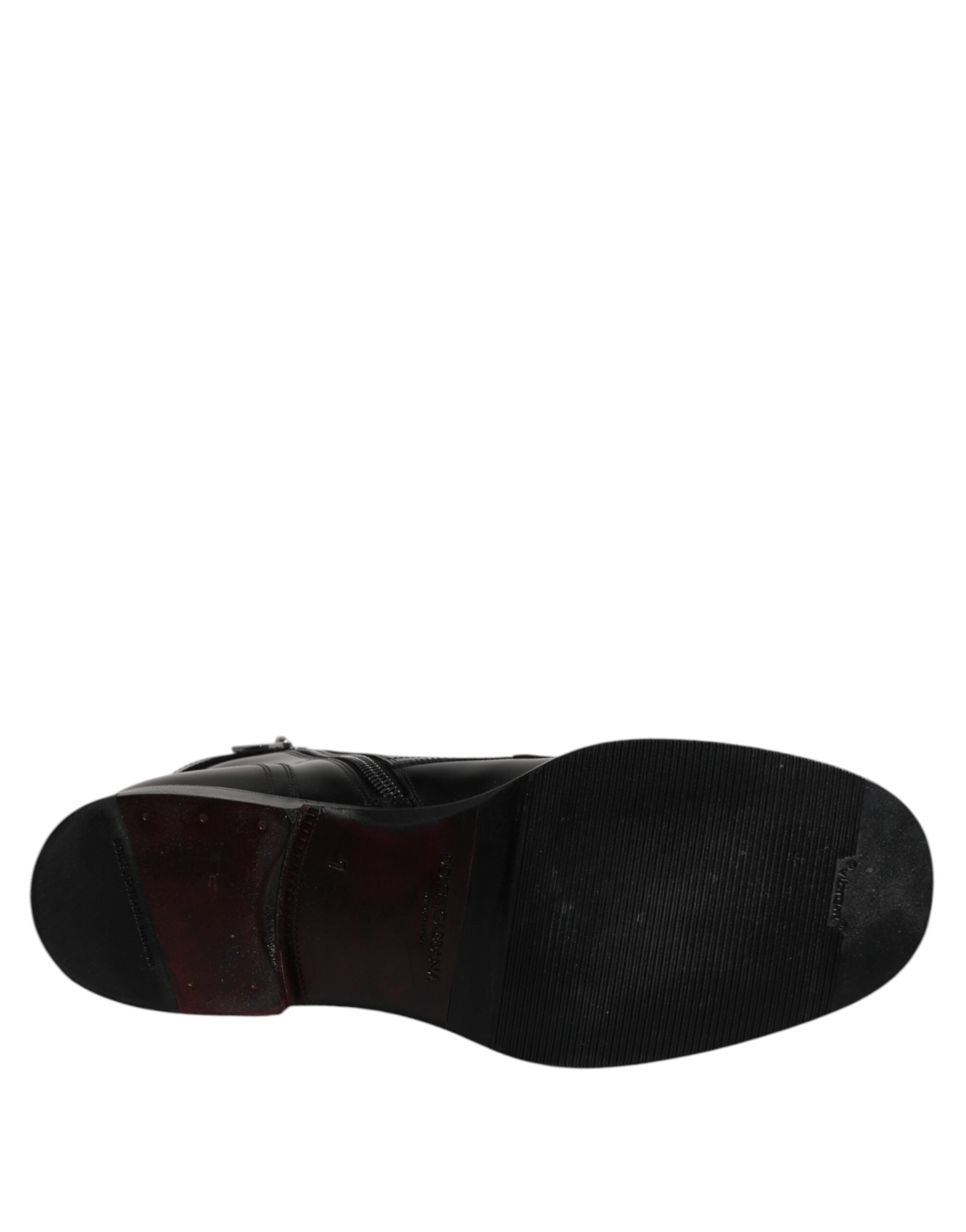 Dolce & Gabbana Black Leather Mid Calf Boots Lace Up Shoes