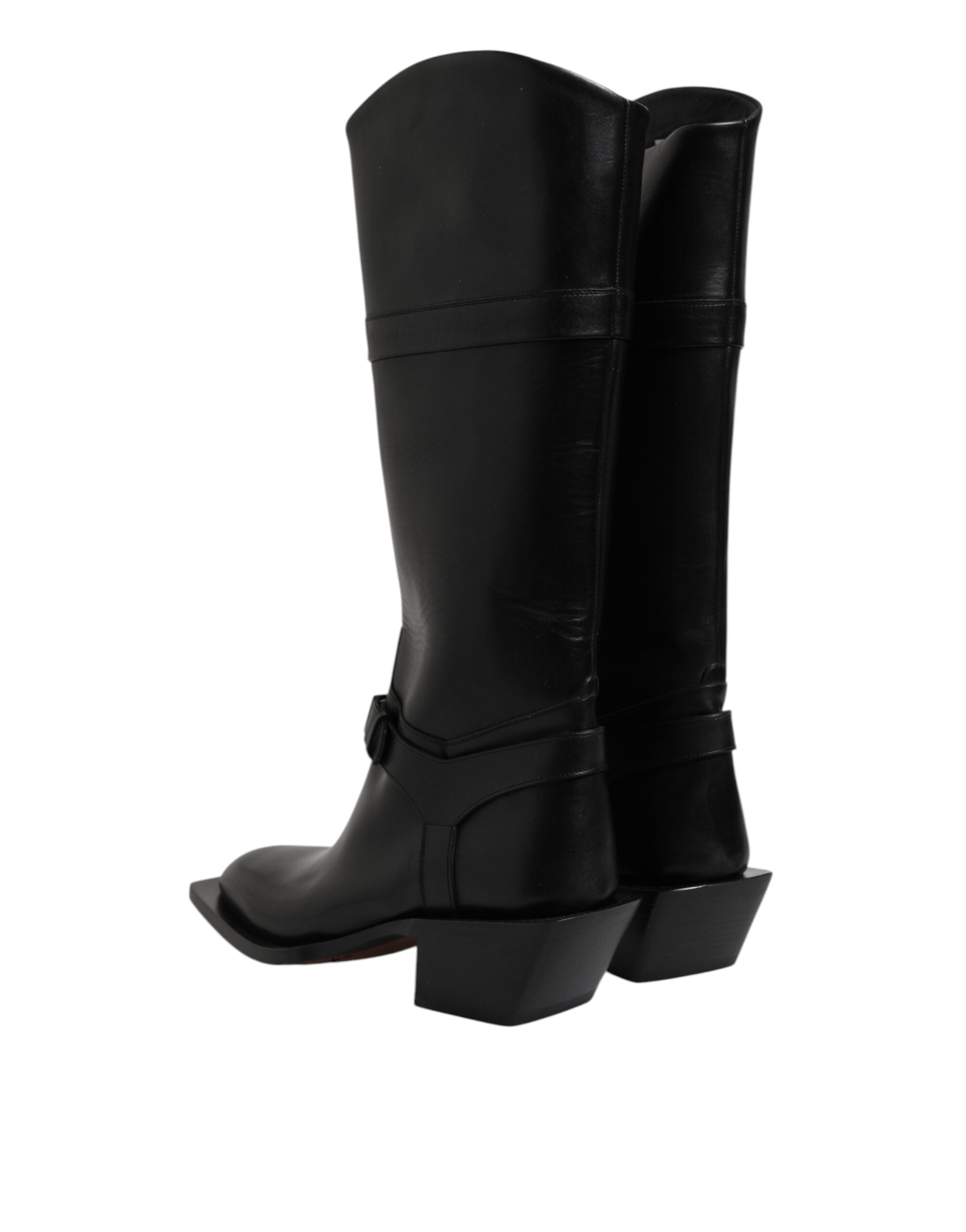 Dolce & Gabbana Black Leather High Boots Flats Shoes