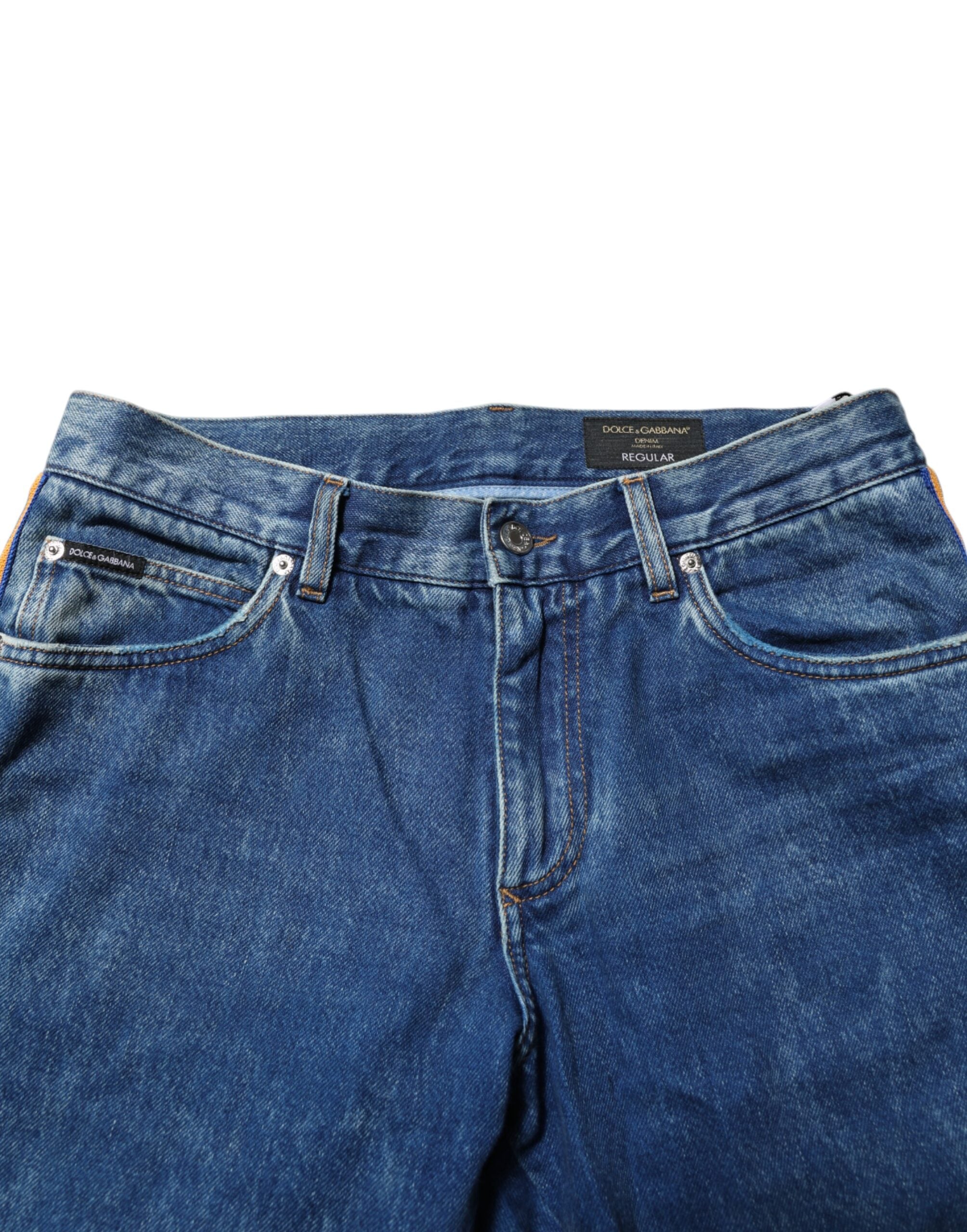Dolce & Gabbana Blue Cotton Logo Plaque Denim Jeans
