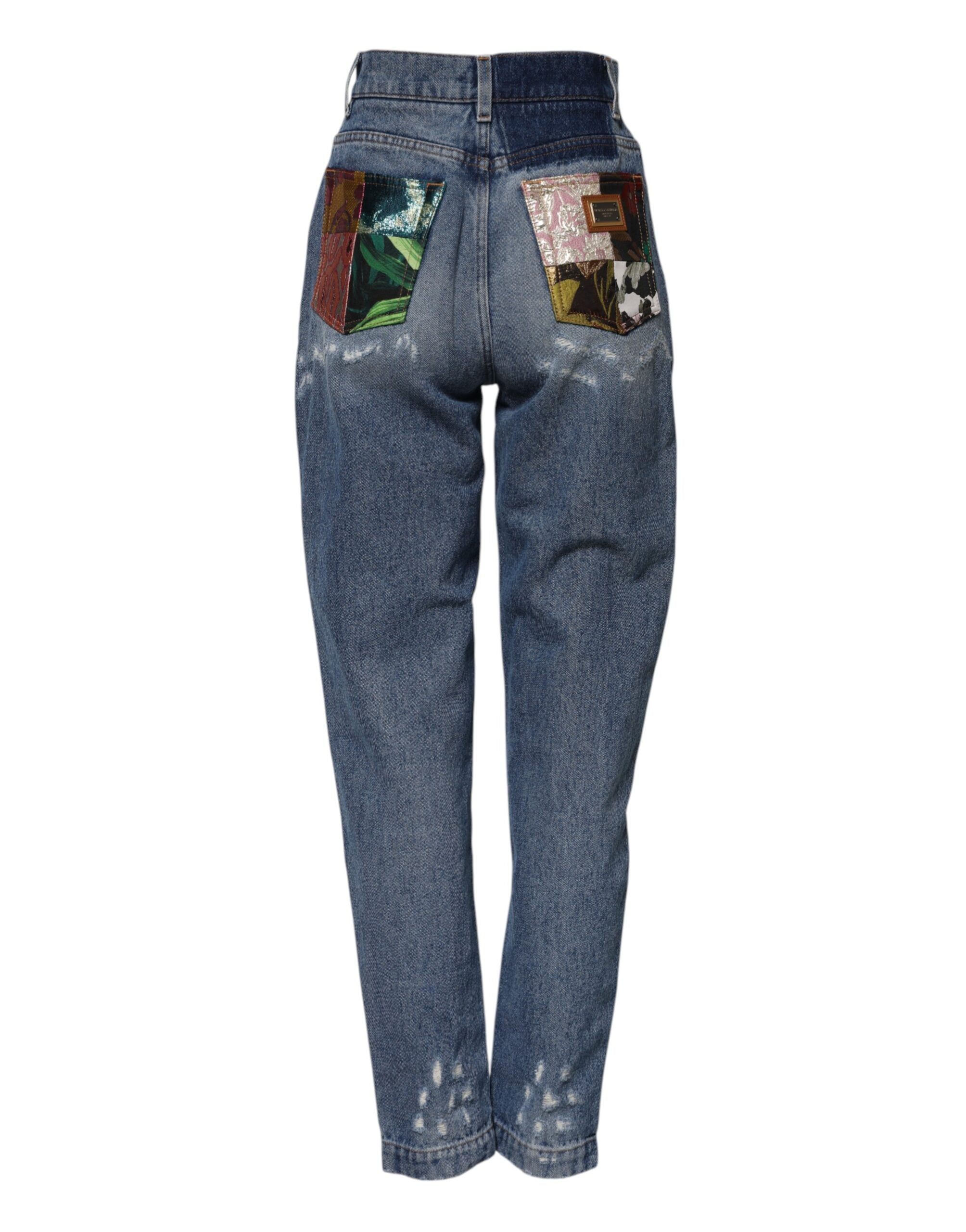 Dolce & Gabbana Blue Tattered High Waist Women Denim Jeans