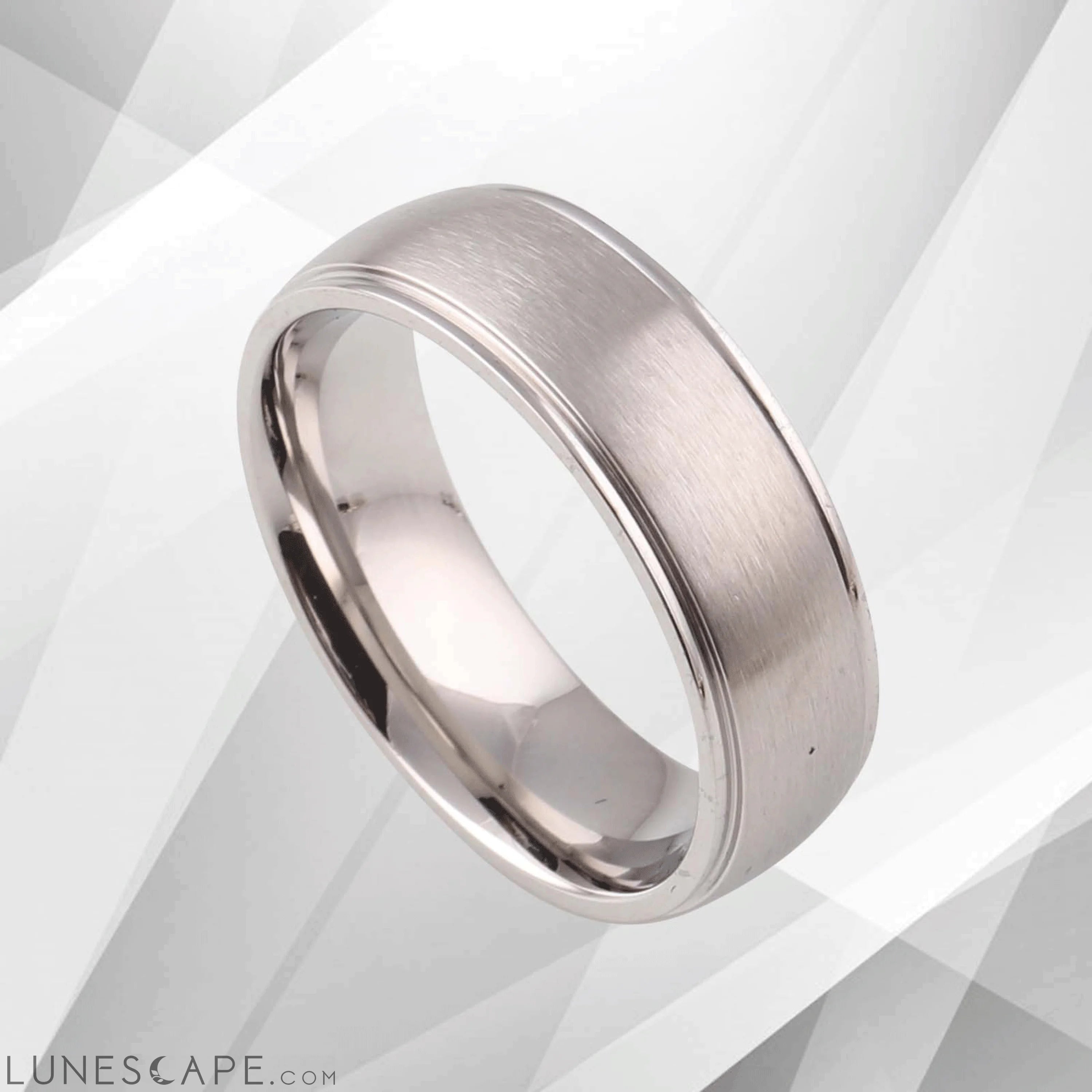 7mm Men’s Wedding Engagement Anniversary Titanium Band Ring 18Ct White LUNESCAPE