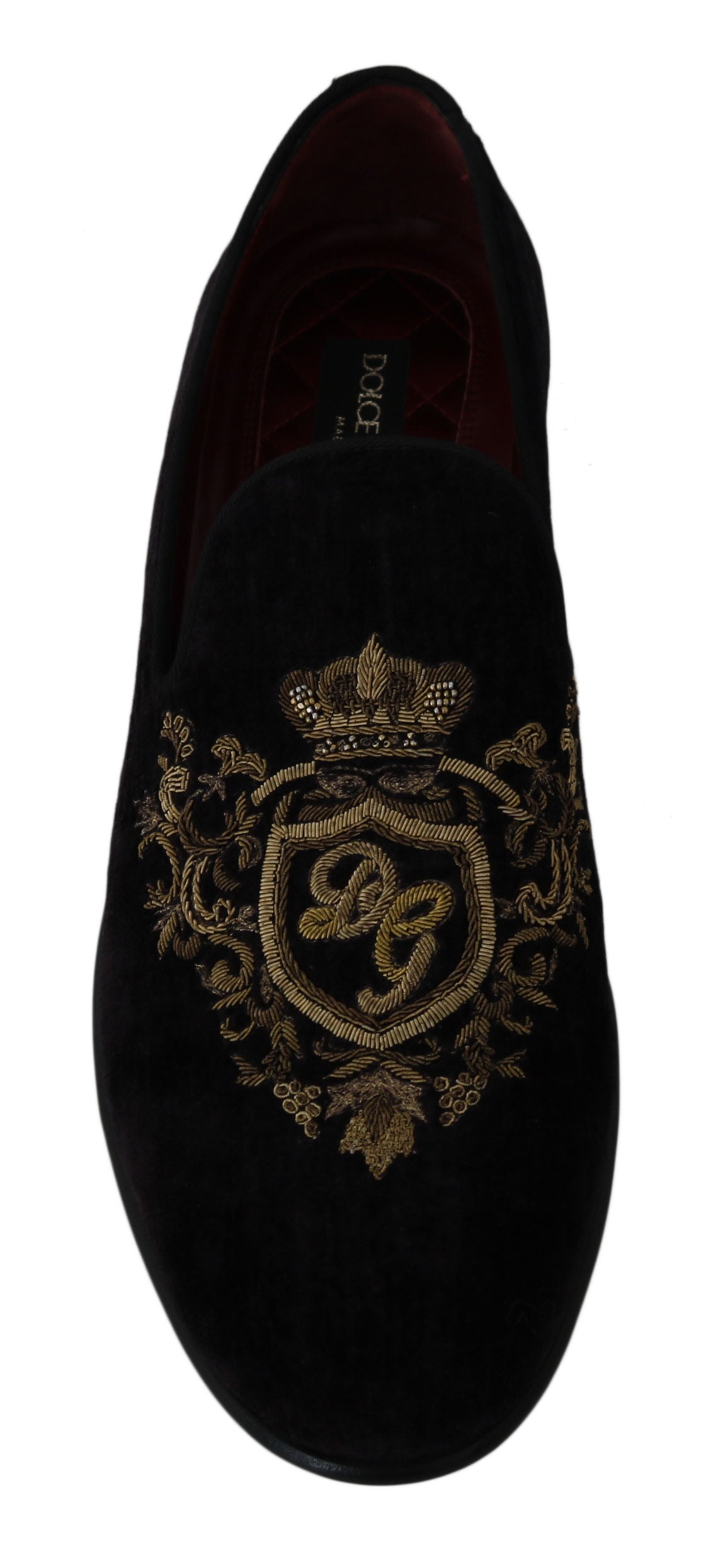 Dolce & Gabbana Loafers Black Velvet Gold Crown LUNESCAPE