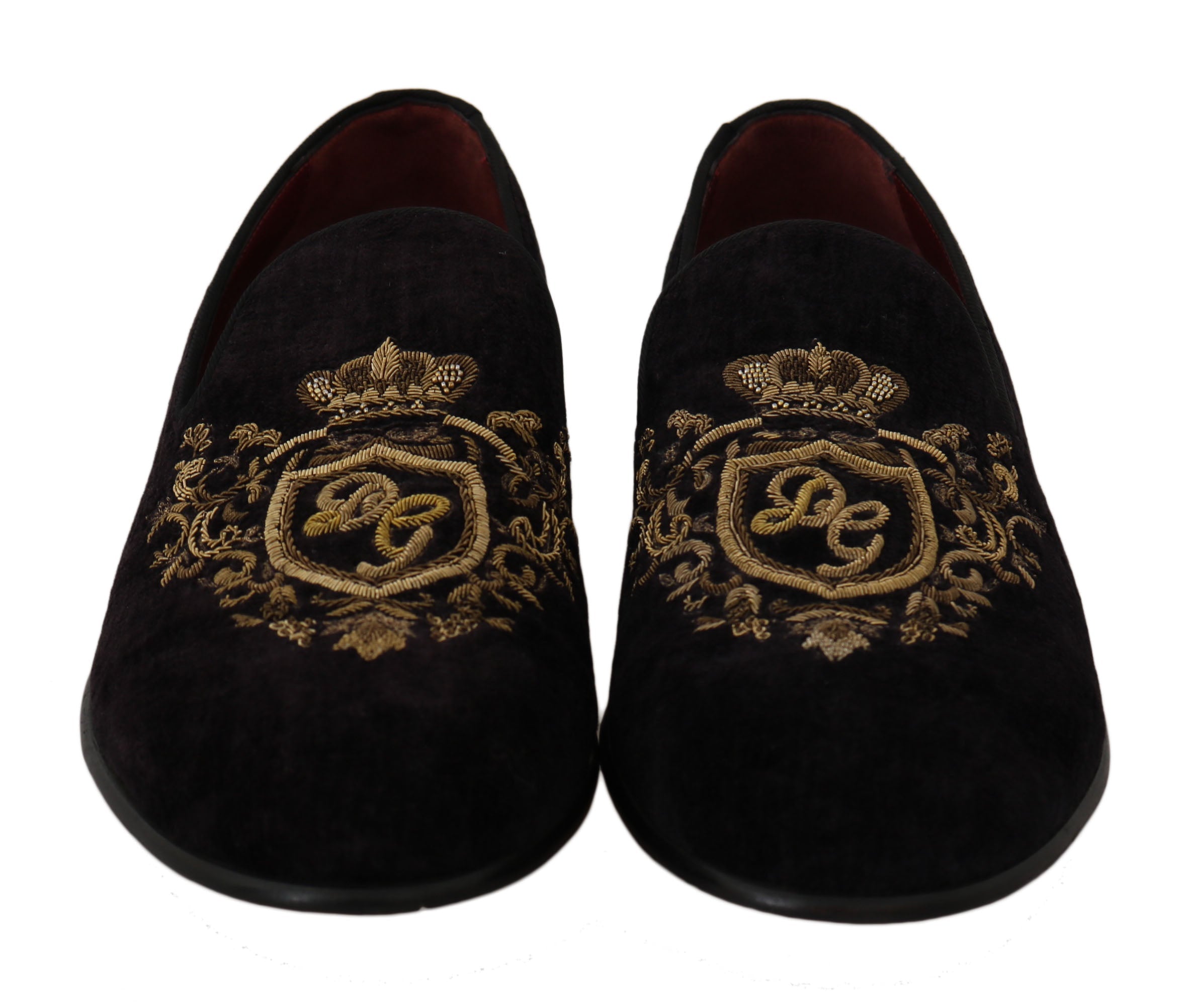 Dolce & Gabbana Loafers Black Velvet Gold Crown LUNESCAPE
