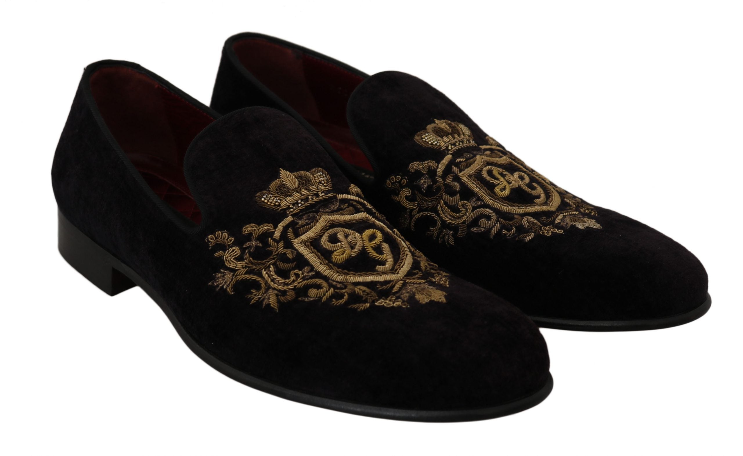 Dolce & Gabbana Loafers Black Velvet Gold Crown LUNESCAPE