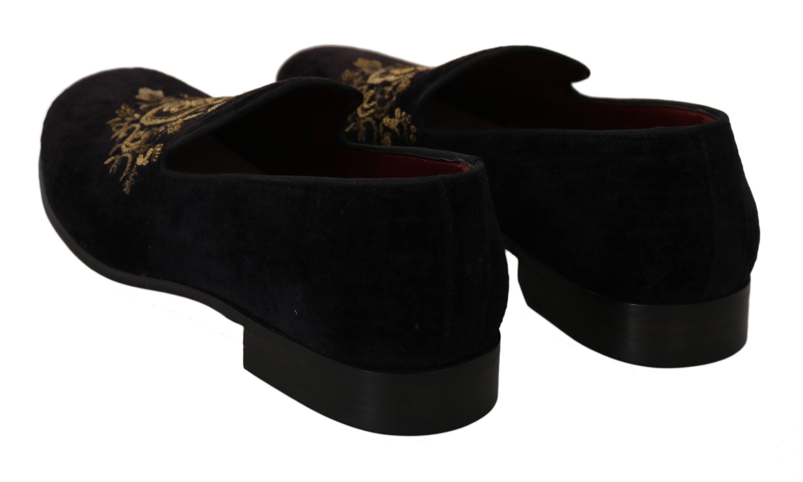 Dolce & Gabbana Loafers Black Velvet Gold Crown LUNESCAPE