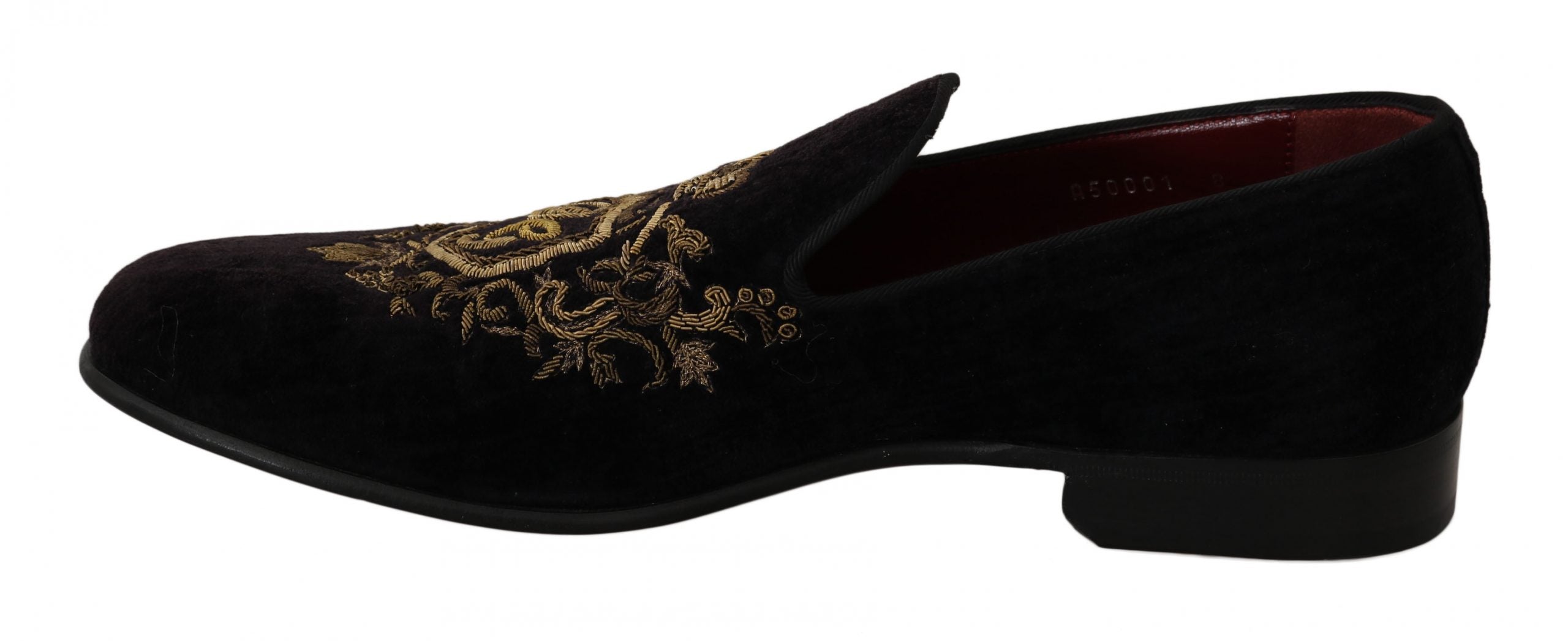 Dolce & Gabbana Loafers Black Velvet Gold Crown LUNESCAPE