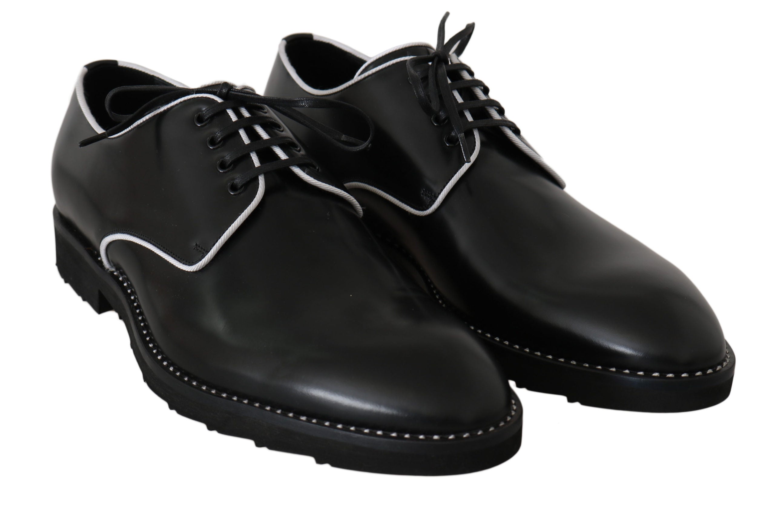 Dolce & Gabbana Black Leather White Line Dress Derby Shoes LUNESCAPE