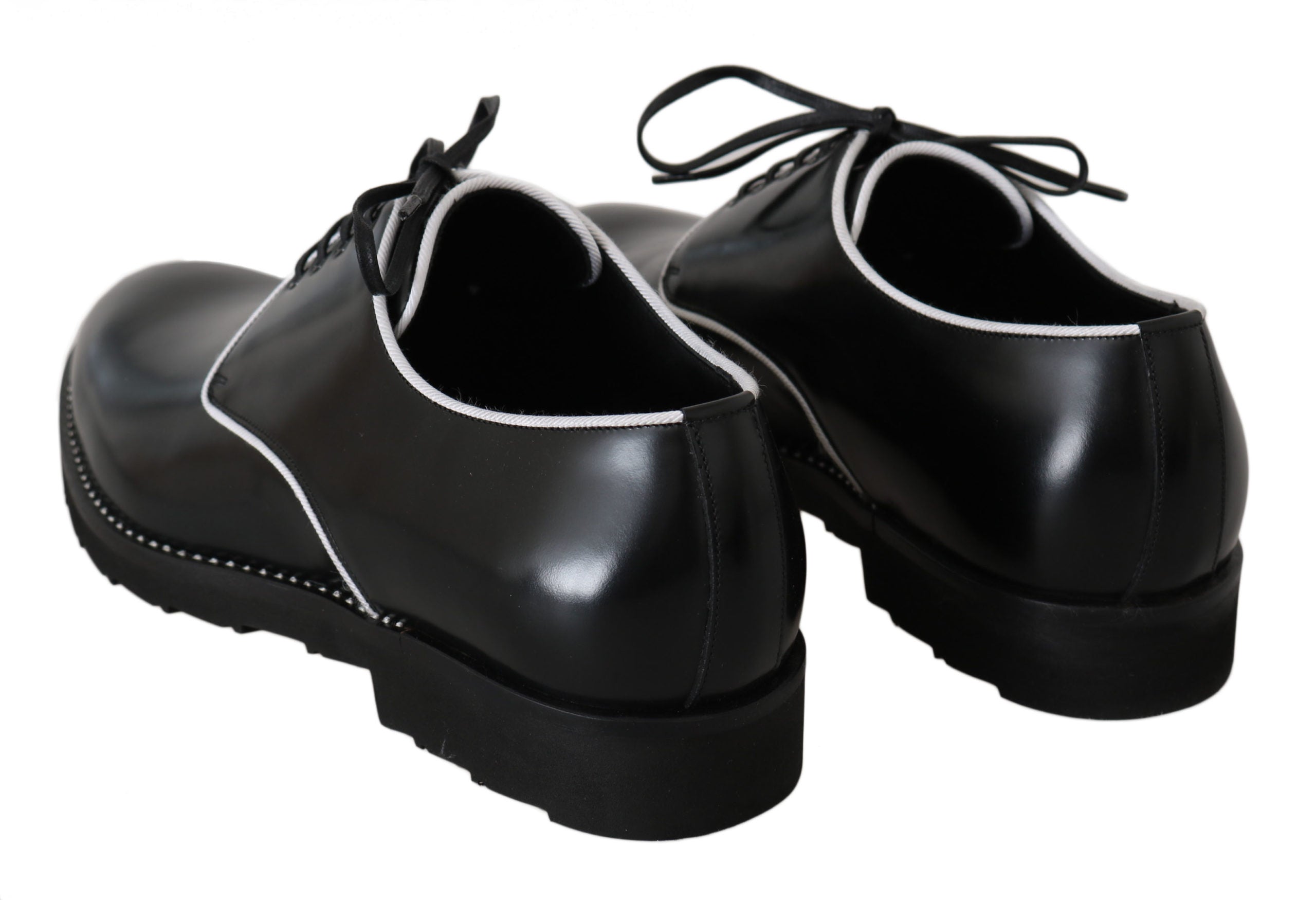 Dolce & Gabbana Black Leather White Line Dress Derby Shoes LUNESCAPE