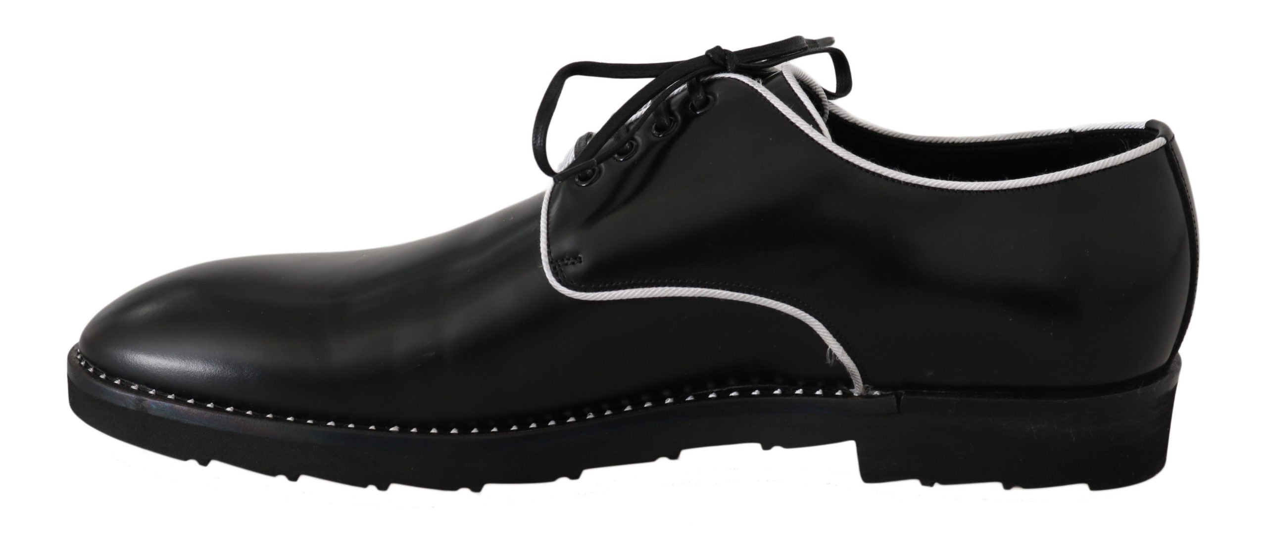 Dolce & Gabbana Black Leather White Line Dress Derby Shoes LUNESCAPE