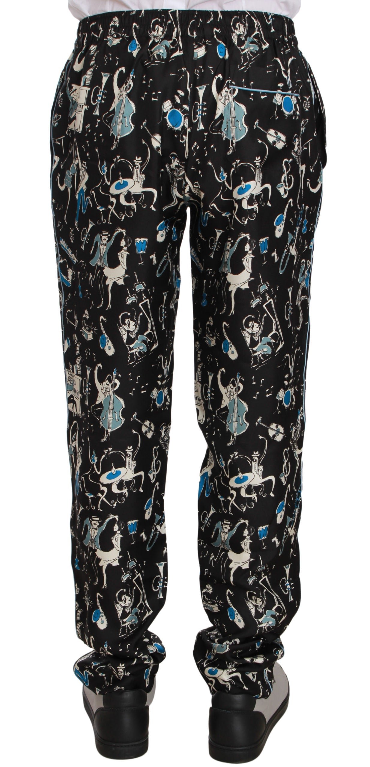 Dolce & Gabbana Black Musical Instrument Sleepwear Pants LUNESCAPE