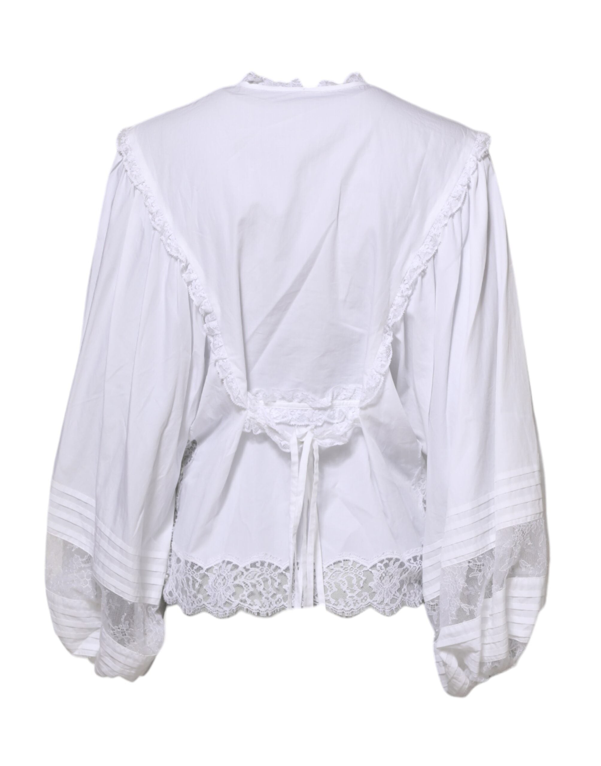 Dolce & Gabbana White Ruffled Lace Embellished Blouse Top LUNESCAPE
