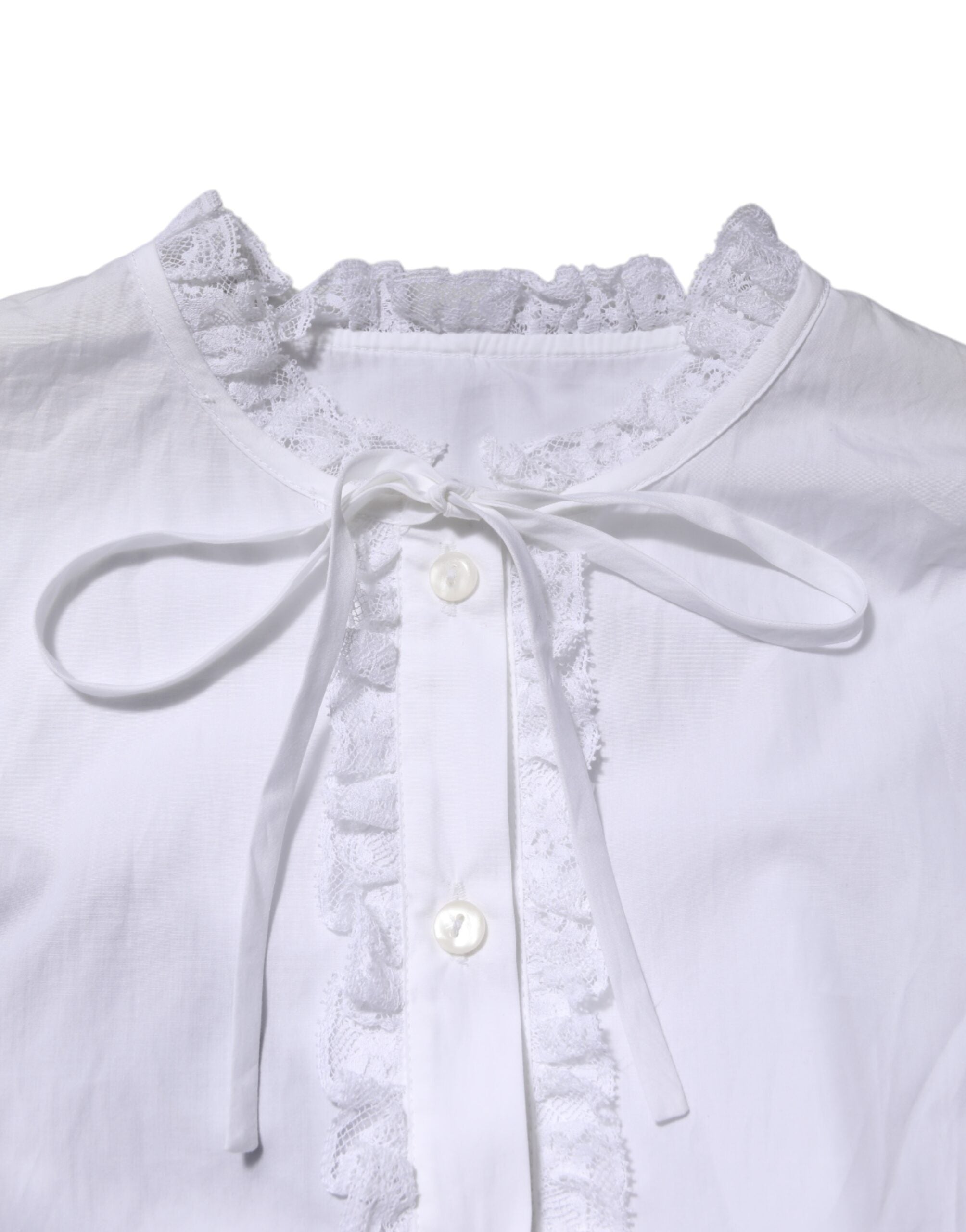 Dolce & Gabbana White Ruffled Lace Embellished Blouse Top LUNESCAPE