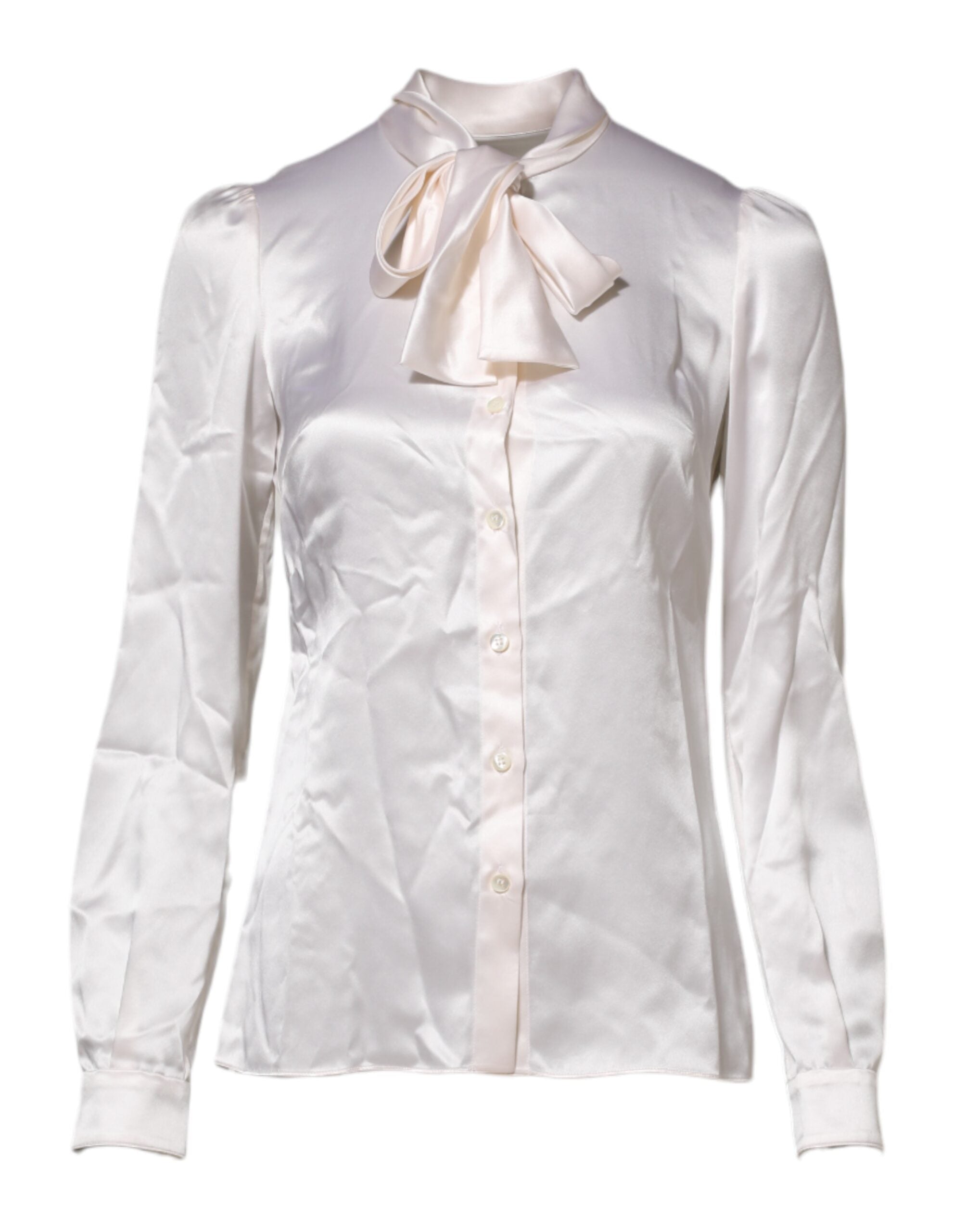 Dolce & Gabbana White Ascot Collar Long Sleeve Blouse Top LUNESCAPE
