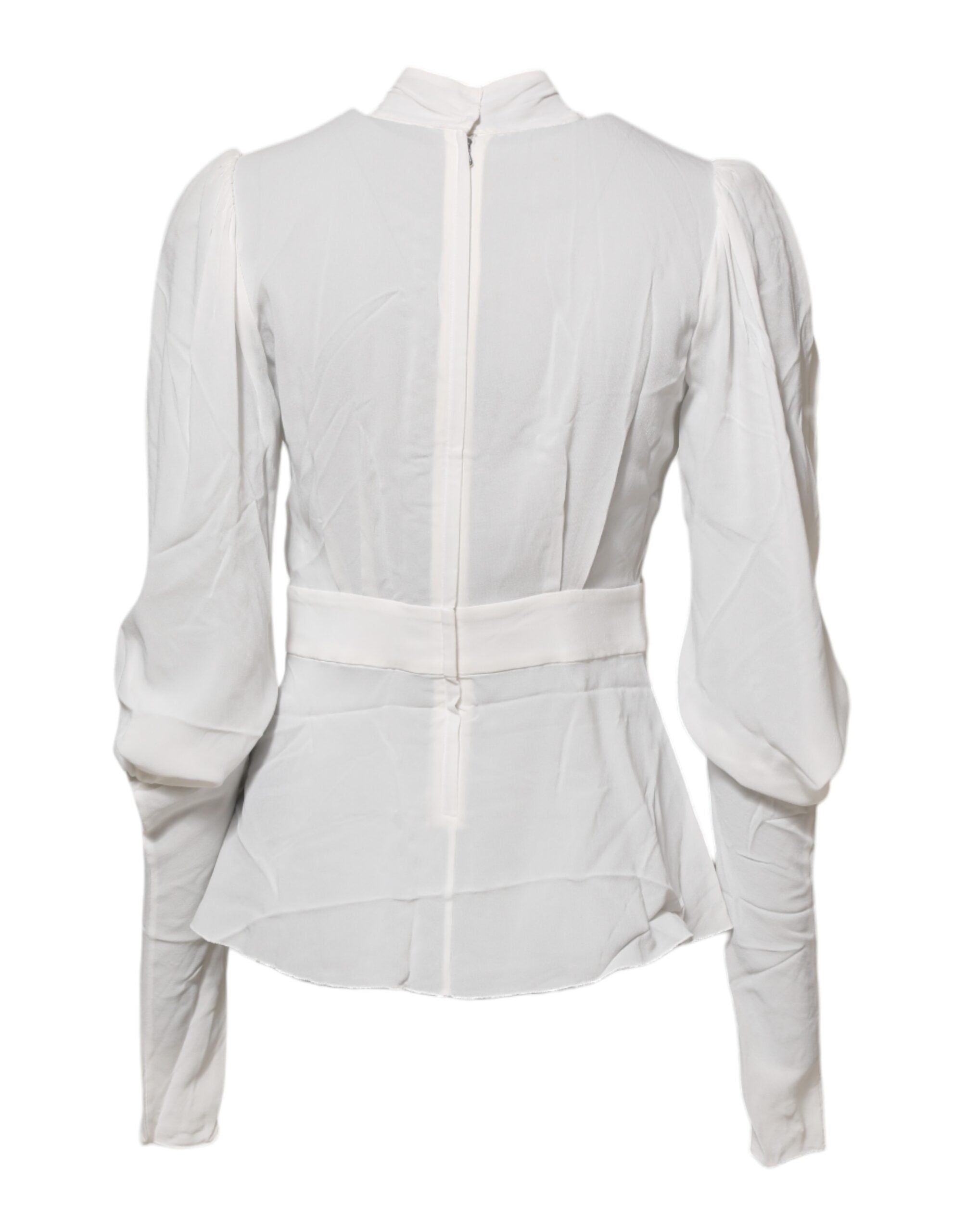 Dolce & Gabbana White Viscose Ascot Collar Long Sleeves Top LUNESCAPE