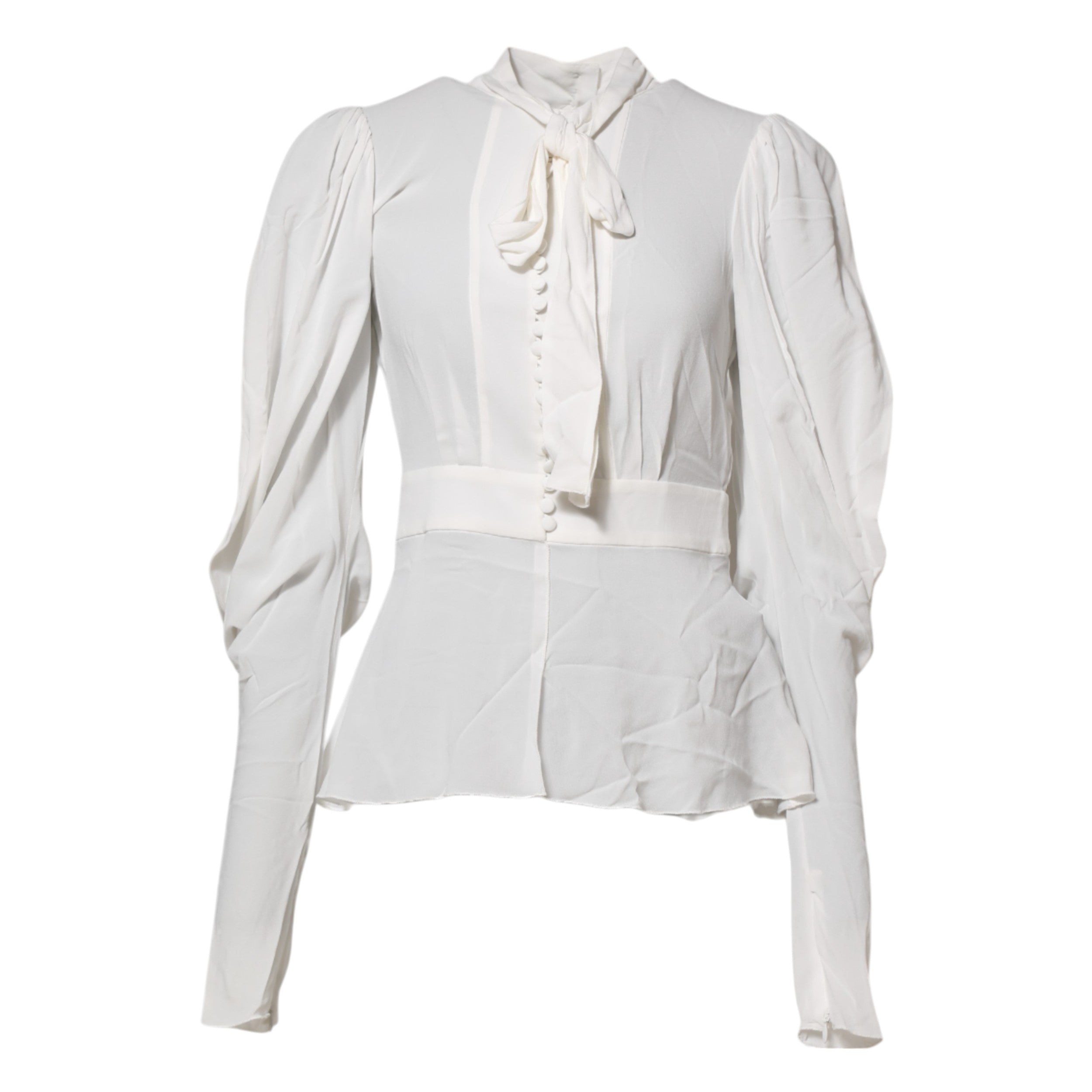 Dolce & Gabbana White Viscose Ascot Collar Long Sleeves Top LUNESCAPE