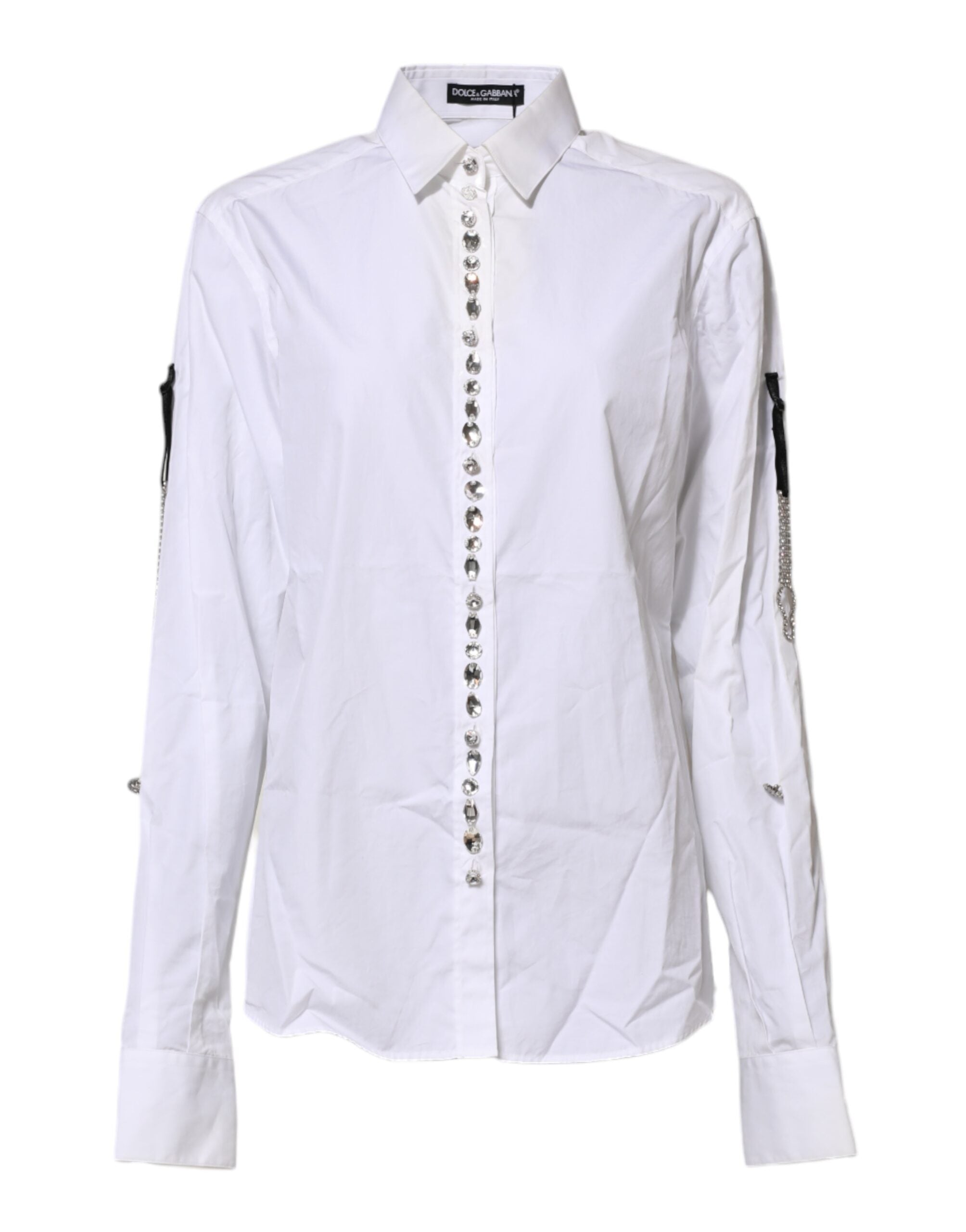 Dolce & Gabbana White Crystal Embellished Collared Shirt Top LUNESCAPE