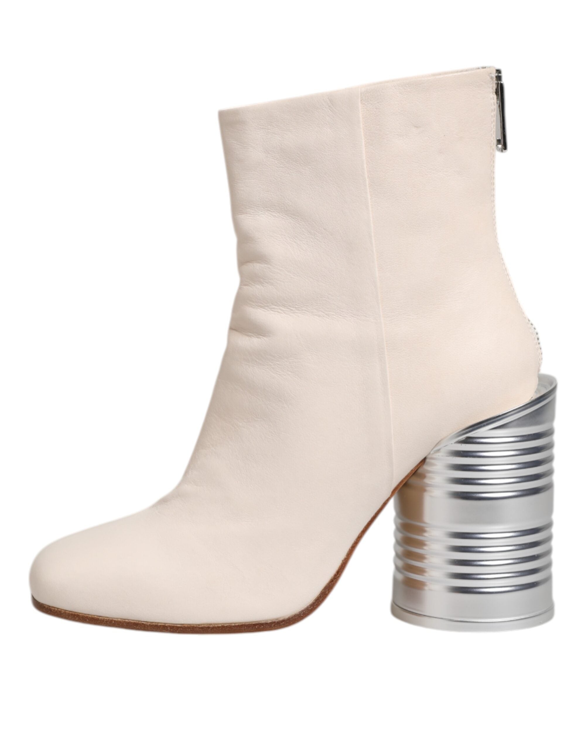 Maison Margiela White Calf Leather Can Heel Boots Shoes