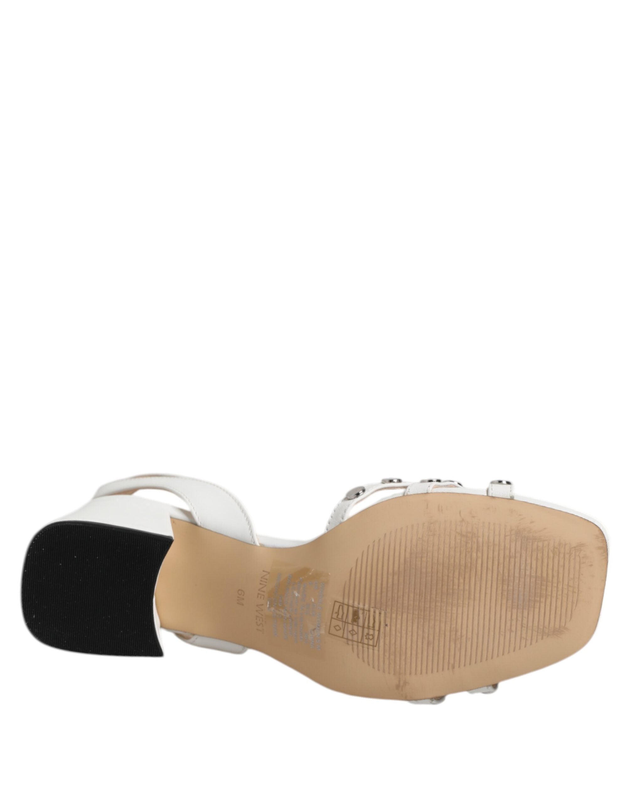 Nine West White Block Heeled Studded Wrap Strap Sandals Shoes