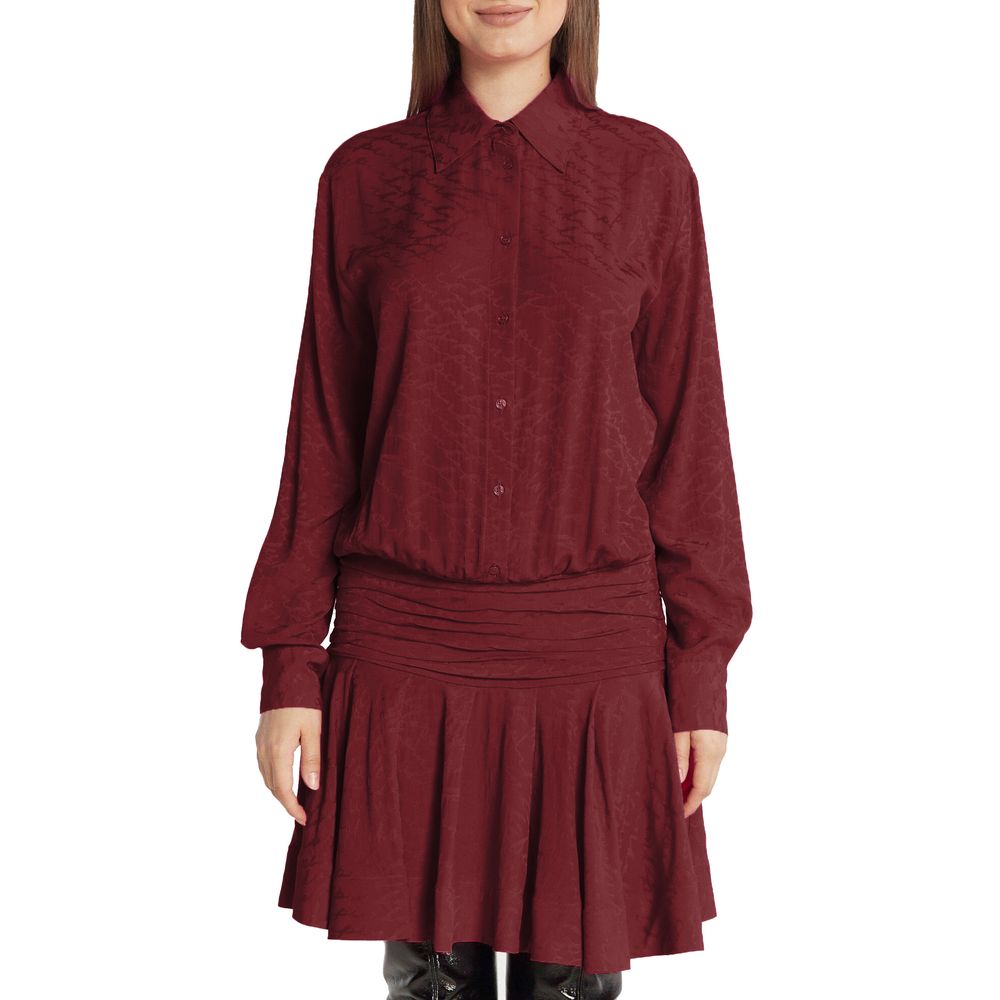 PINKO Red Silk Women Knee Length Button Front Swing Dress LUNESCAPE