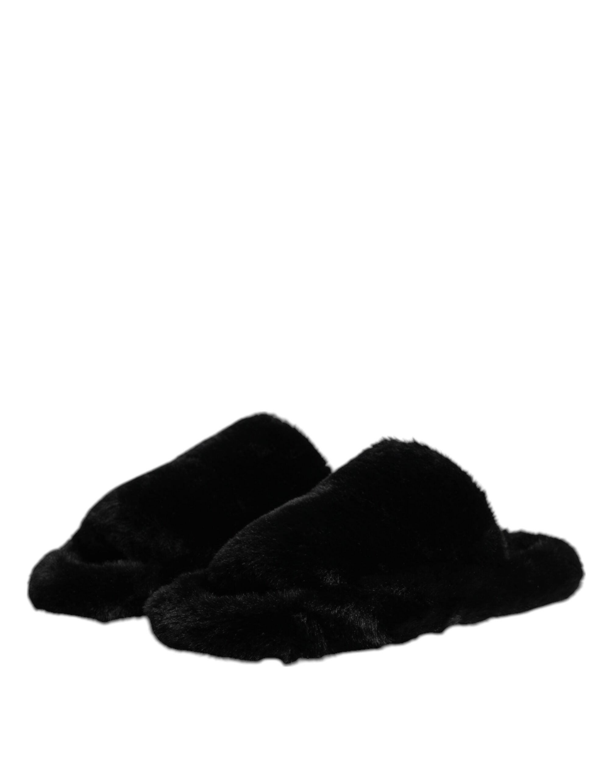 Dolce & Gabbana Black Polyester Velvet Slipper