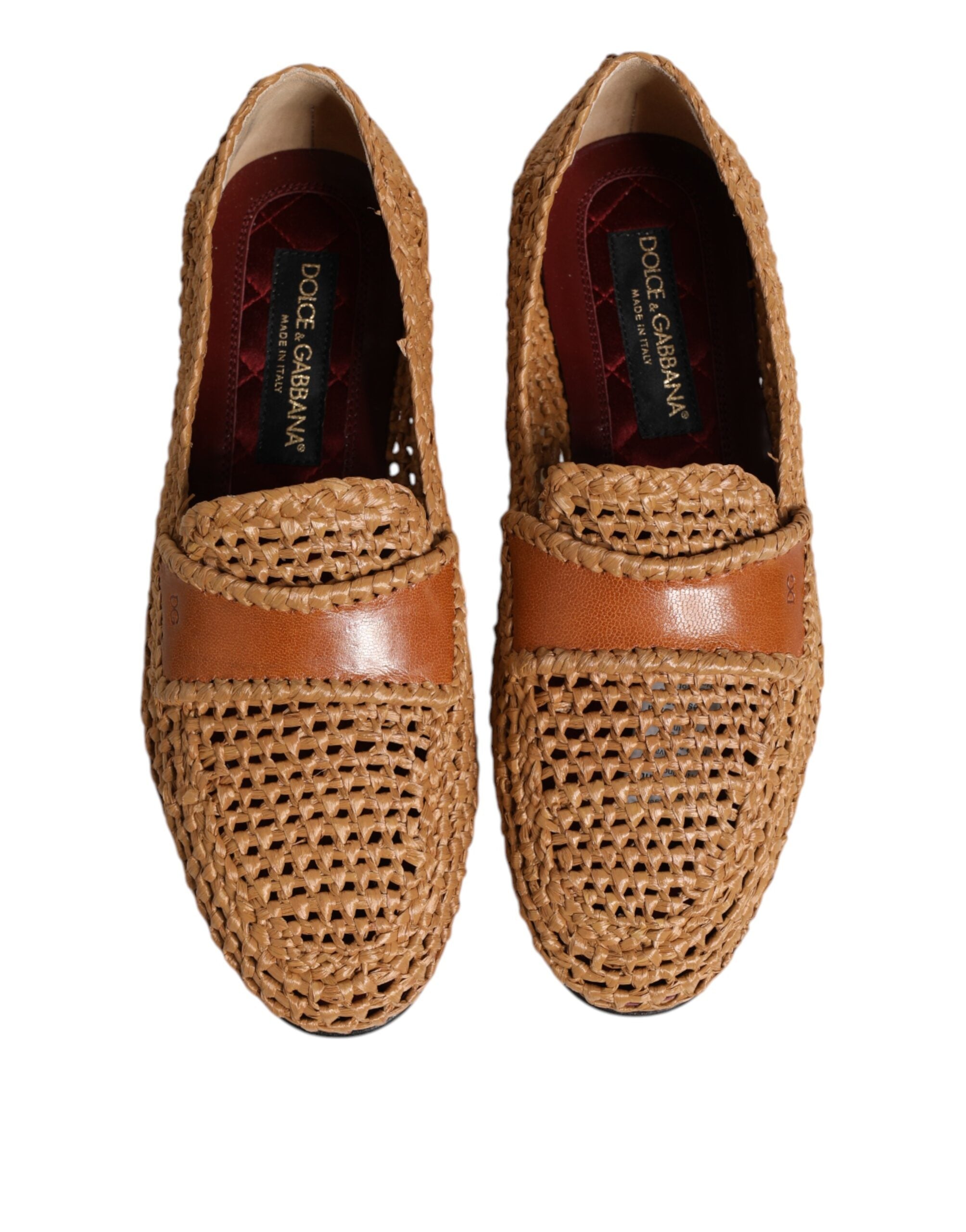 Dolce & Gabbana Brown Woven Raffia Slip On Loafers Shoes LUNESCAPE