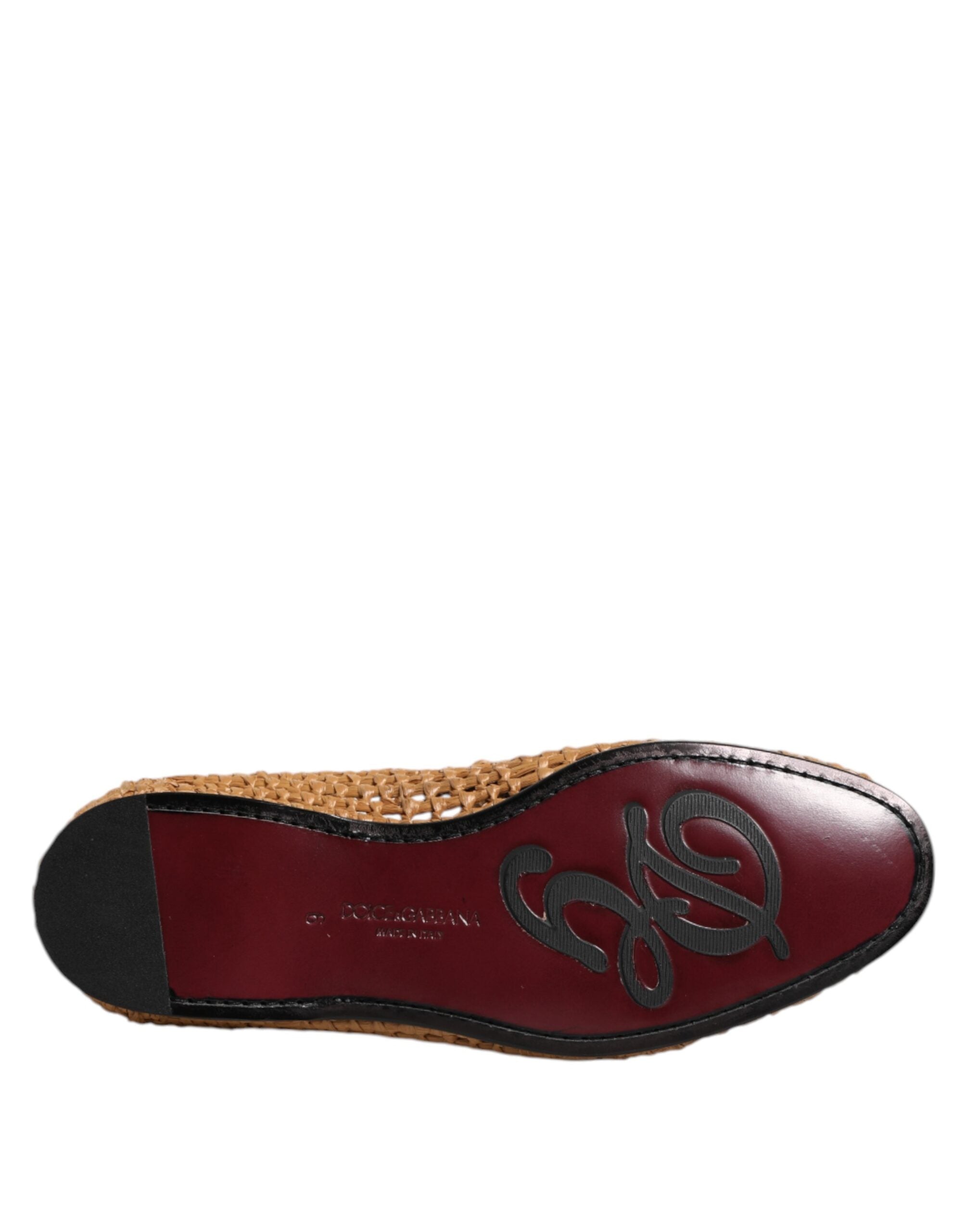 Dolce & Gabbana Brown Woven Raffia Slip On Loafers Shoes LUNESCAPE