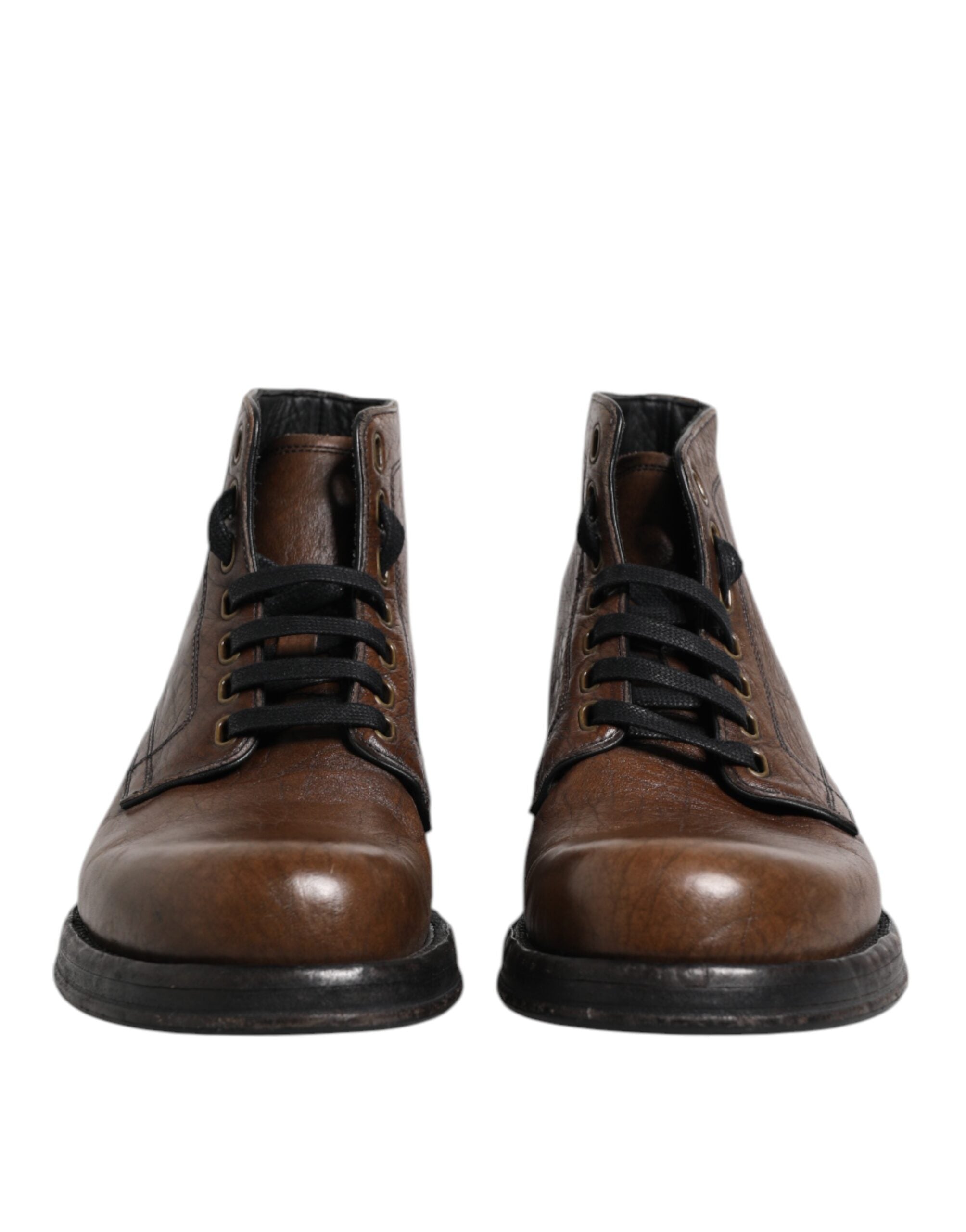 Dolce & Gabbana Brown Leather Lace Up Men Ankle Boots Shoes LUNESCAPE