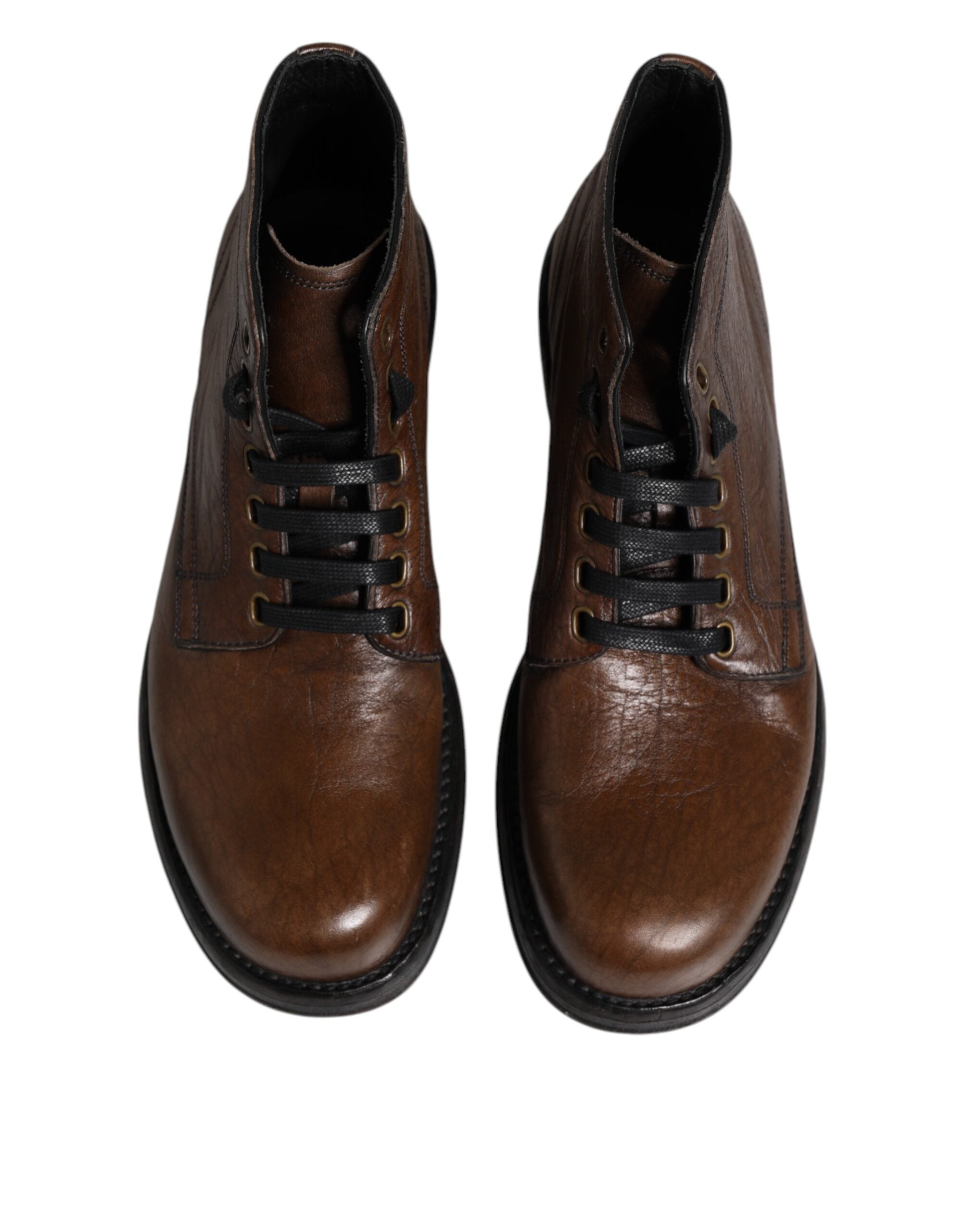 Dolce & Gabbana Brown Leather Lace Up Men Ankle Boots Shoes LUNESCAPE