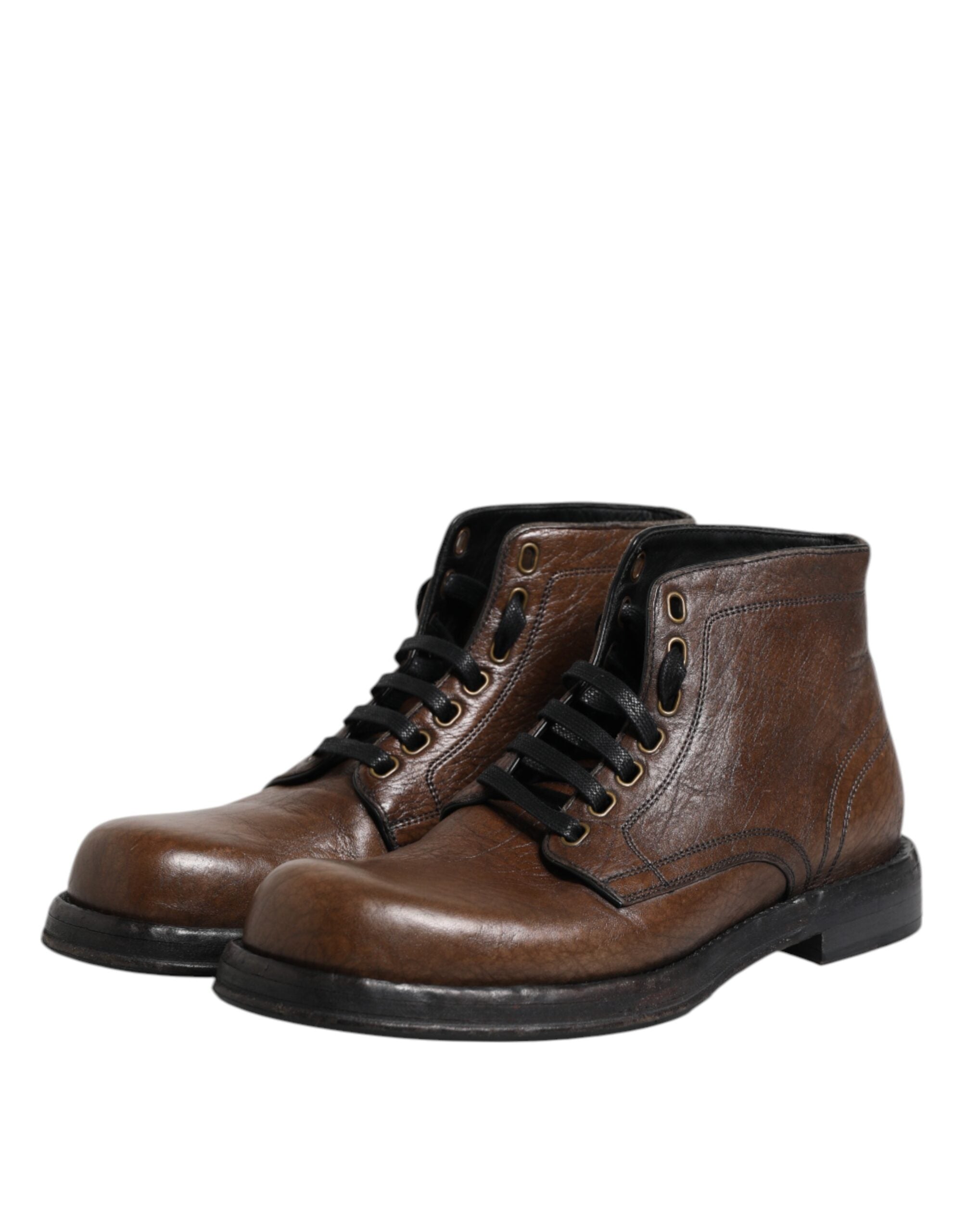 Dolce & Gabbana Brown Leather Lace Up Men Ankle Boots Shoes LUNESCAPE