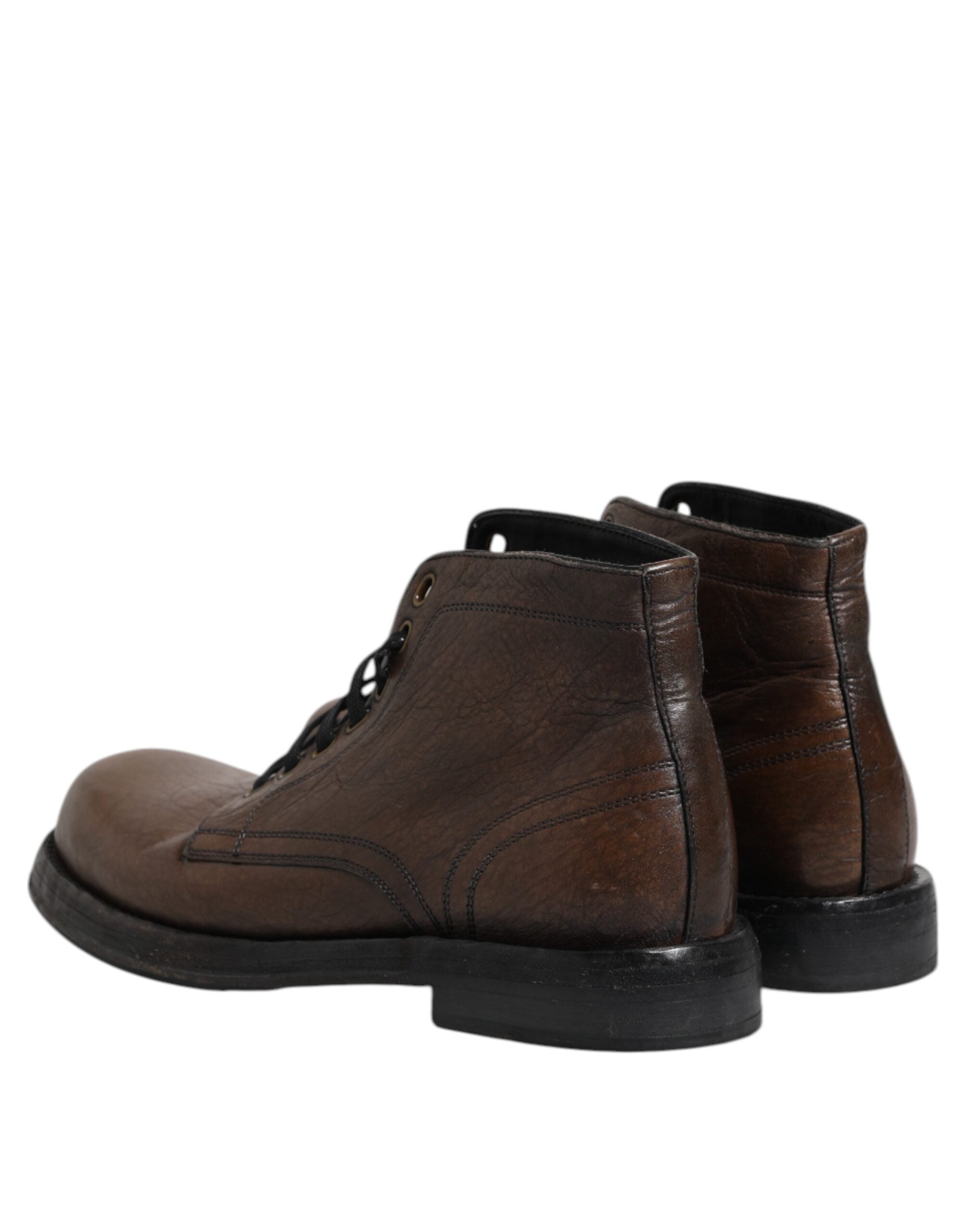 Dolce & Gabbana Brown Leather Lace Up Men Ankle Boots Shoes LUNESCAPE