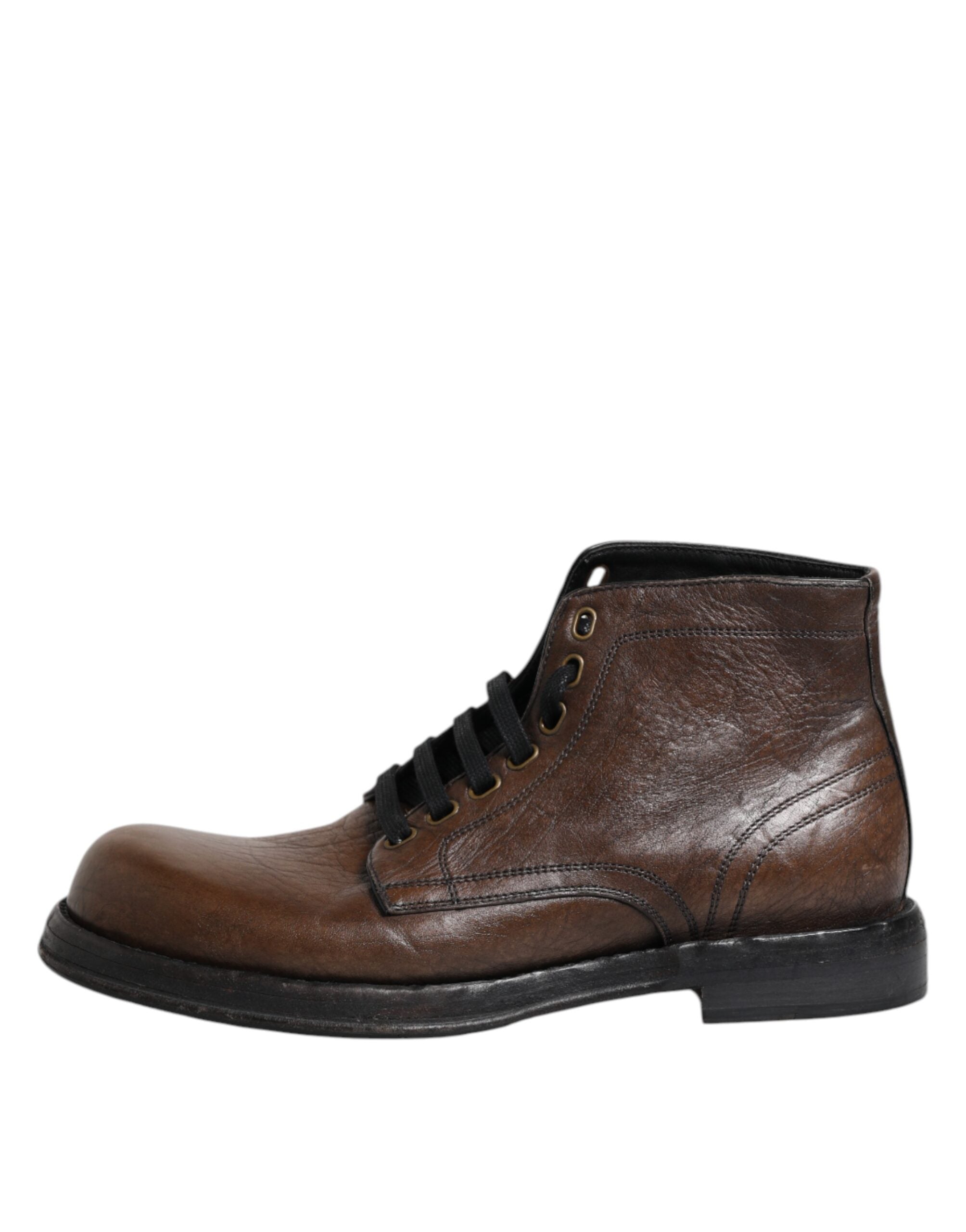 Dolce & Gabbana Brown Leather Lace Up Men Ankle Boots Shoes LUNESCAPE