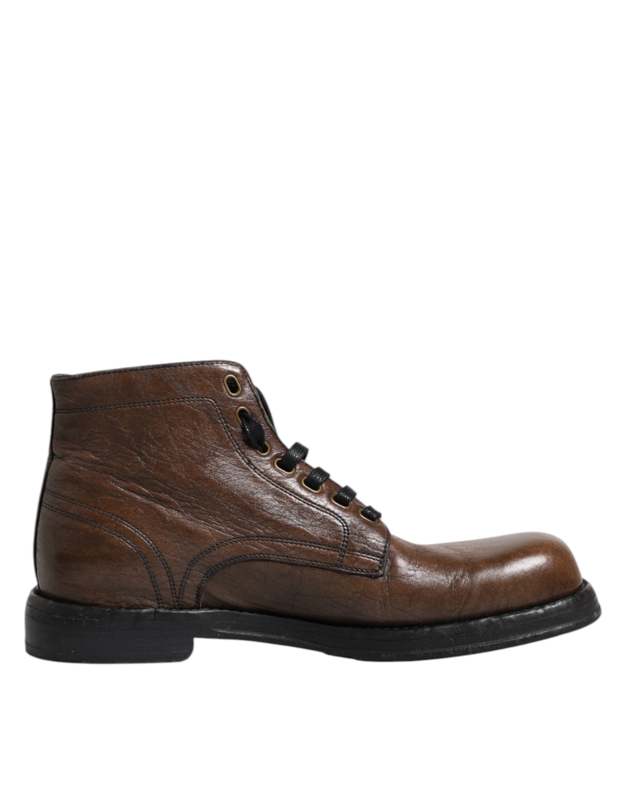 Dolce & Gabbana Brown Leather Lace Up Men Ankle Boots Shoes LUNESCAPE