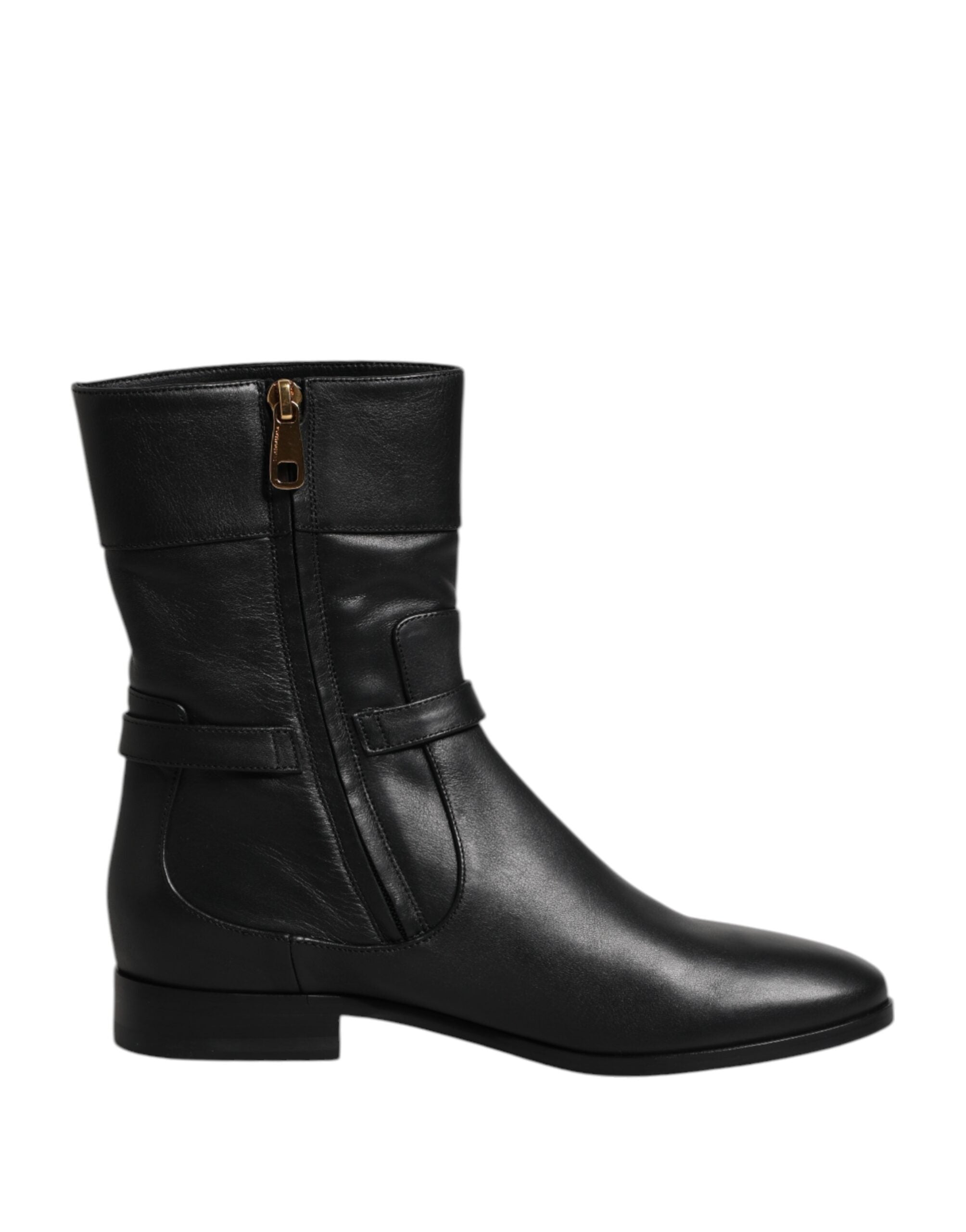 Dolce & Gabbana Black Leather Flat Moto Boot LUNESCAPE