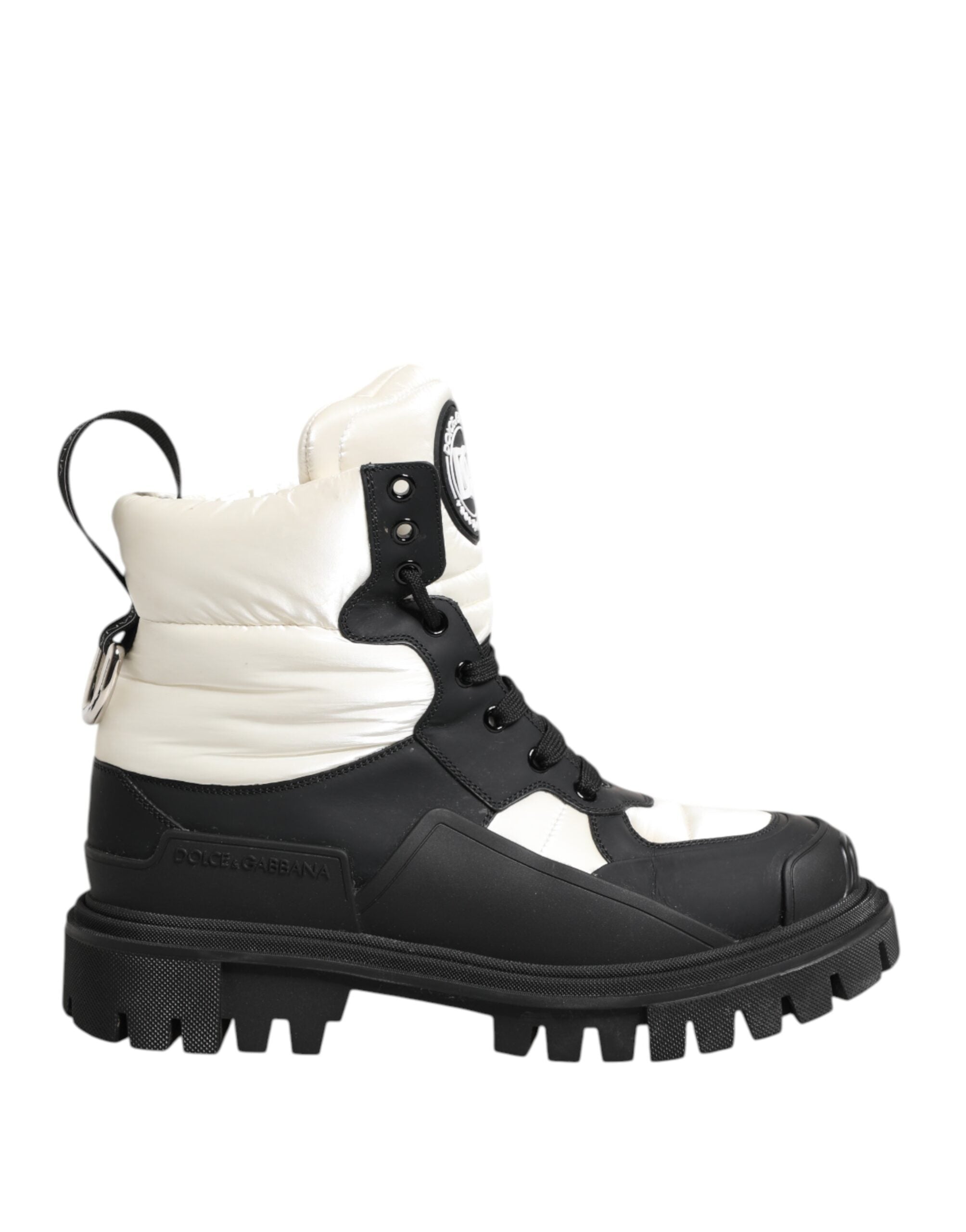 Dolce & Gabbana Black White Padded Lace Up Combat Moon Boots LUNESCAPE