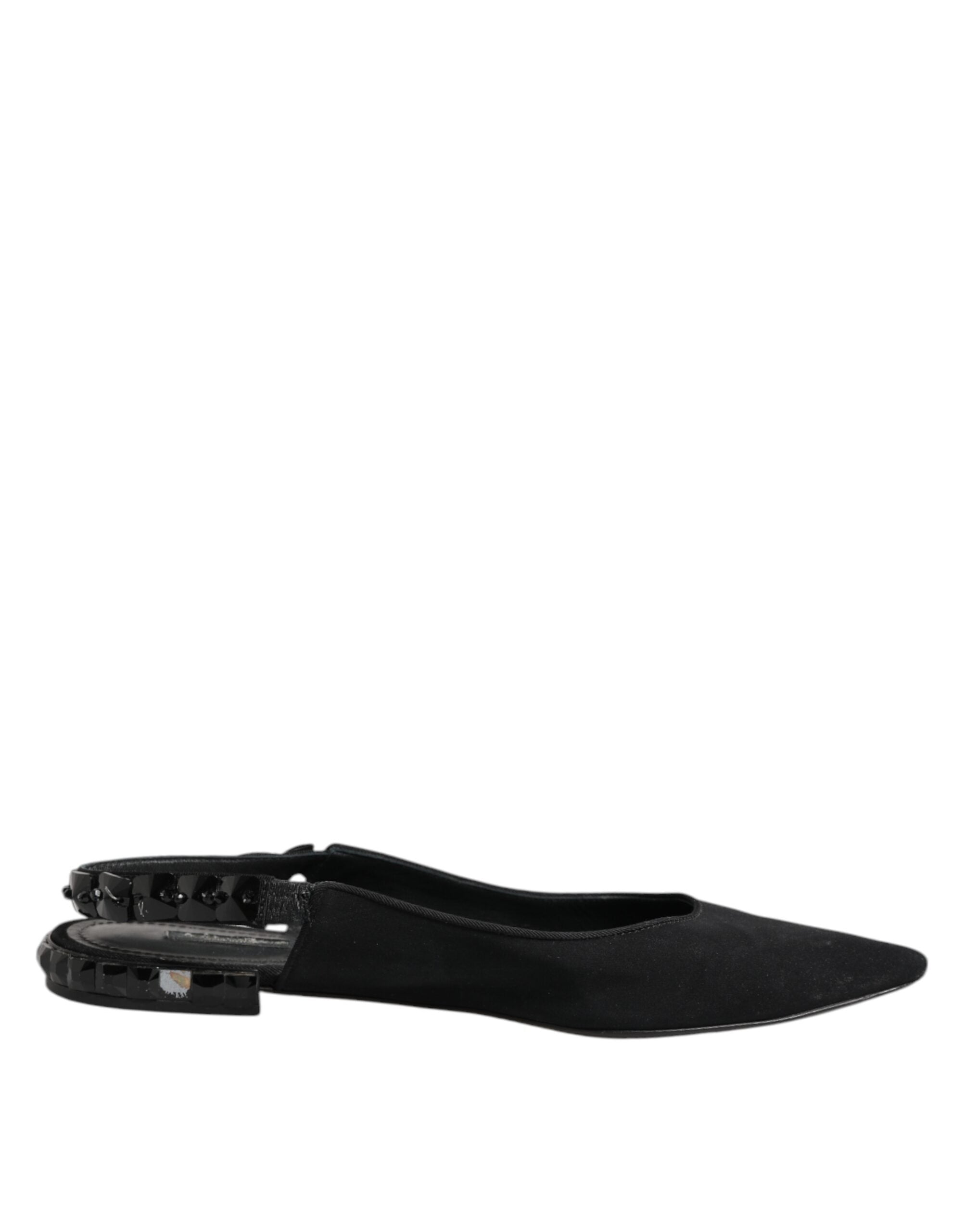 Dolce & Gabbana Black Crystal Charmeuse Slingback Flats LUNESCAPE