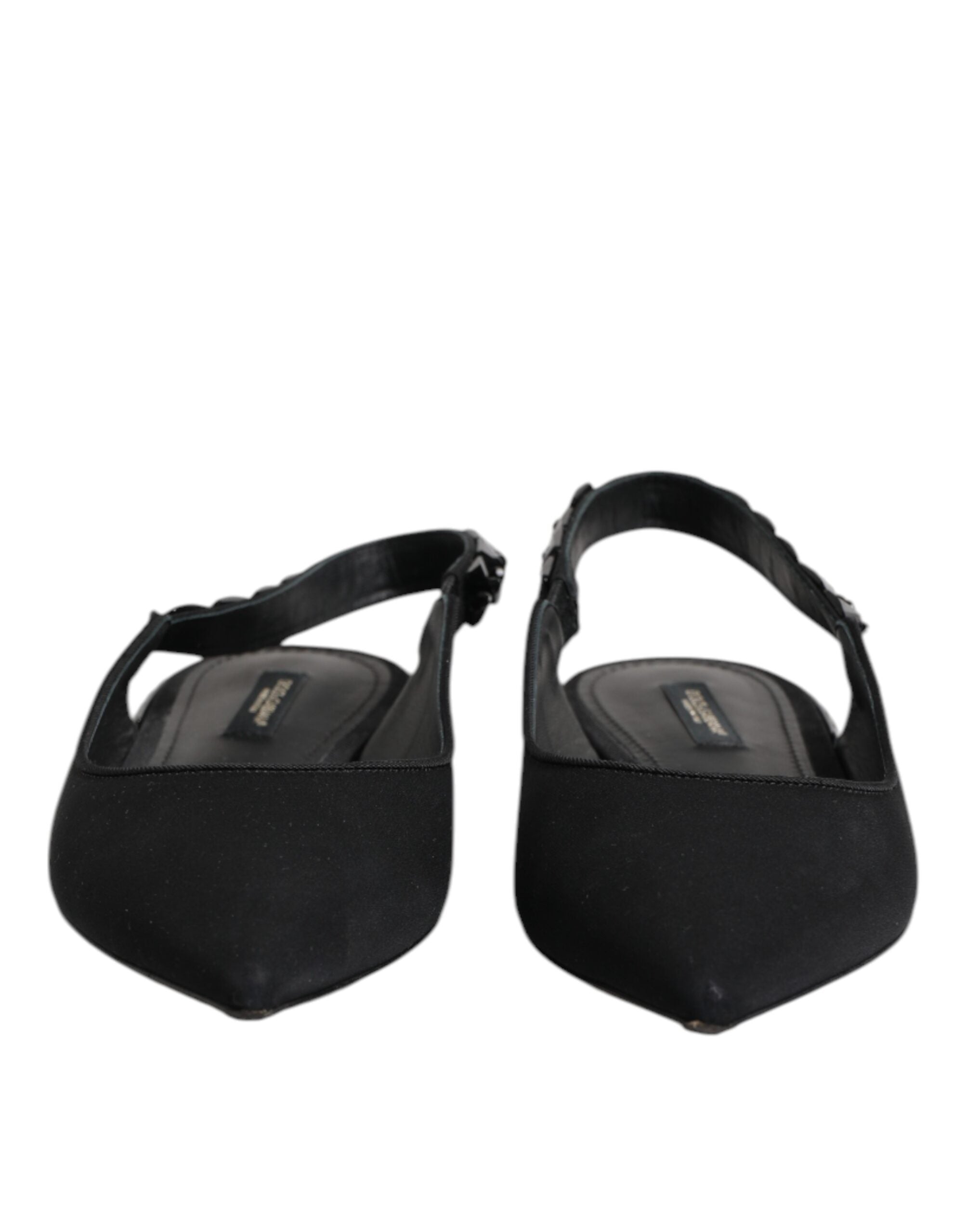 Dolce & Gabbana Black Crystal Charmeuse Slingback Flat LUNESCAPE