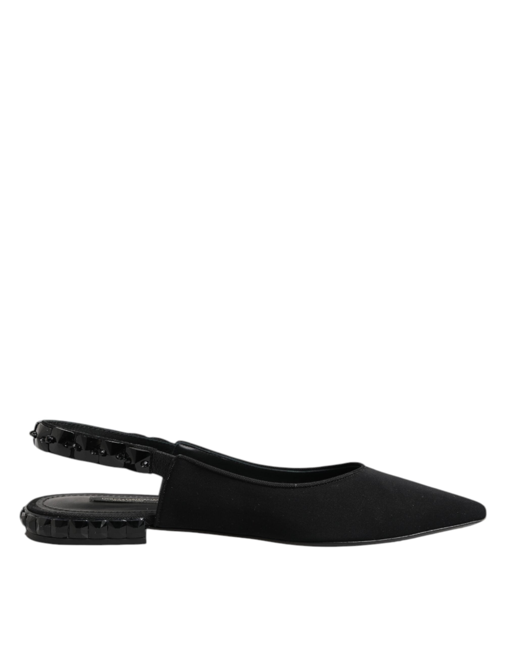 Dolce & Gabbana Black Crystal Charmeuse Slingback Flat LUNESCAPE
